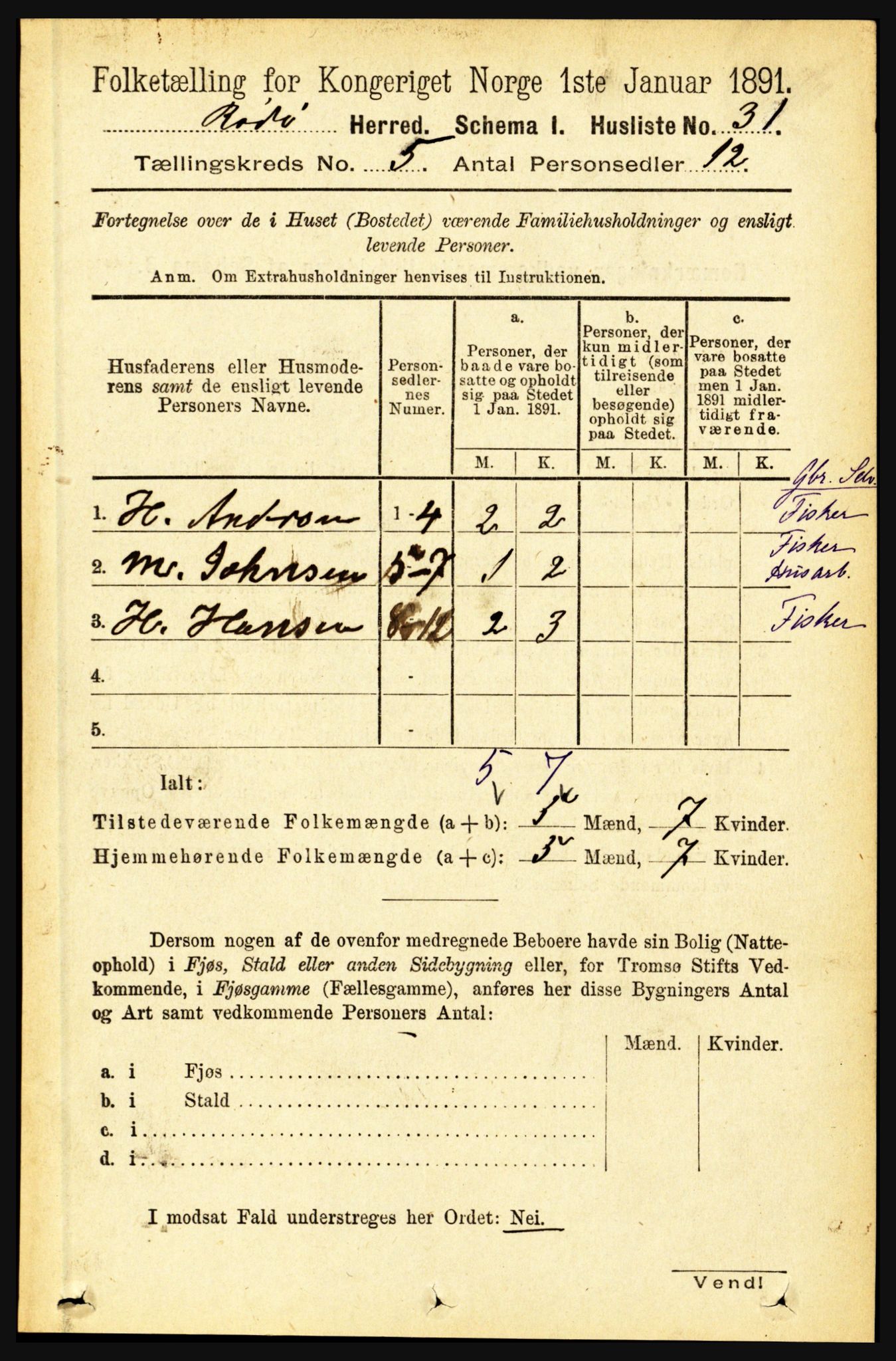 RA, 1891 census for 1836 Rødøy, 1891, p. 2377