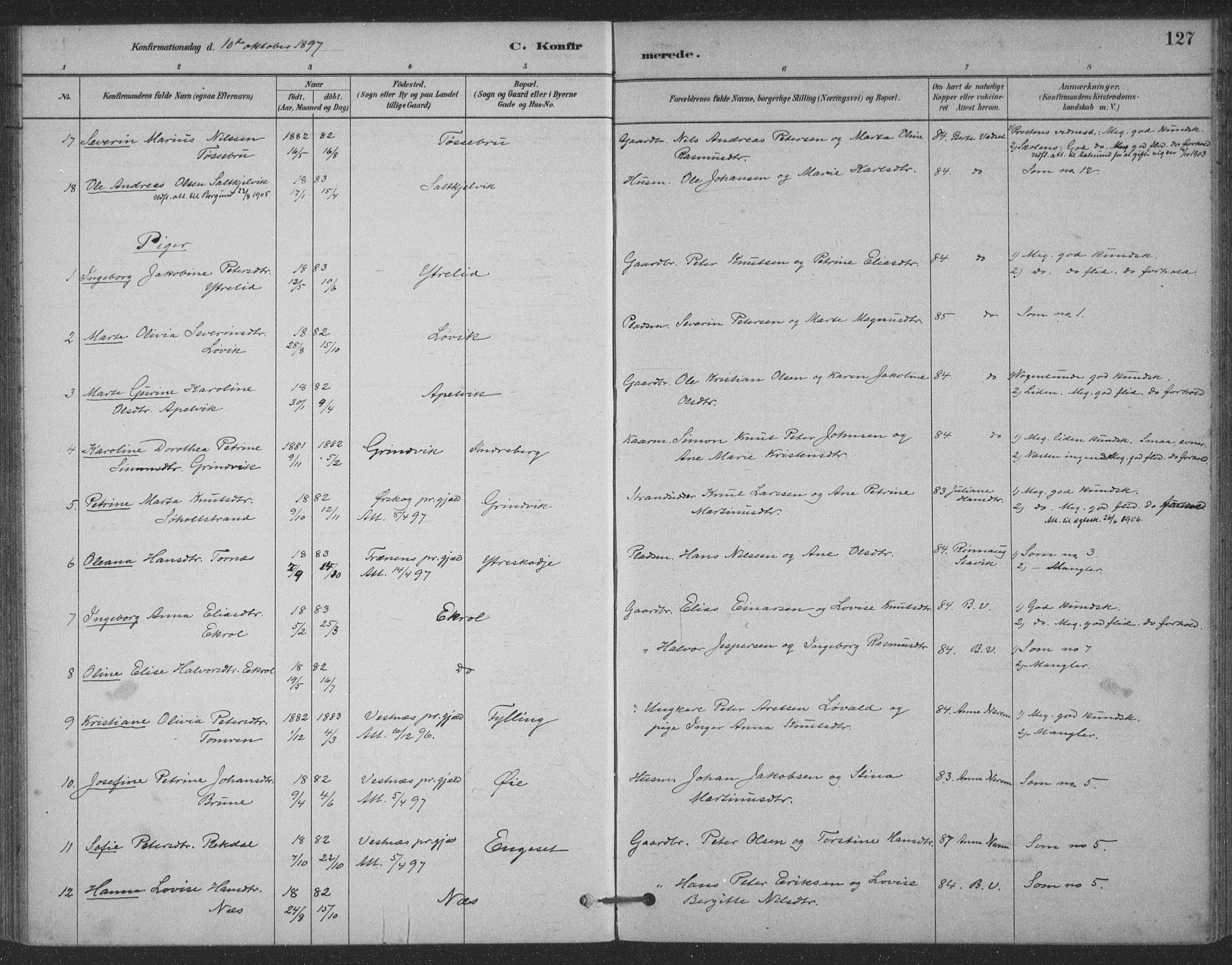 Ministerialprotokoller, klokkerbøker og fødselsregistre - Møre og Romsdal, AV/SAT-A-1454/524/L0356: Parish register (official) no. 524A08, 1880-1899, p. 127