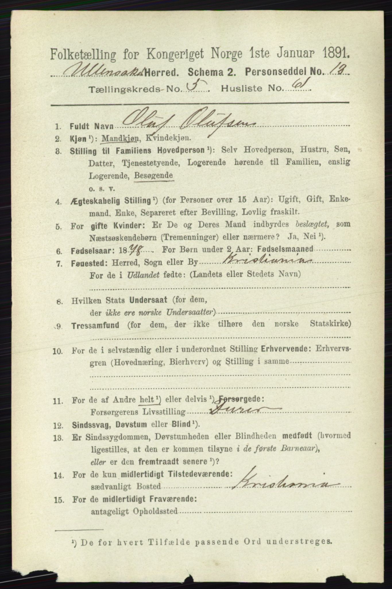RA, 1891 census for 0235 Ullensaker, 1891, p. 2415
