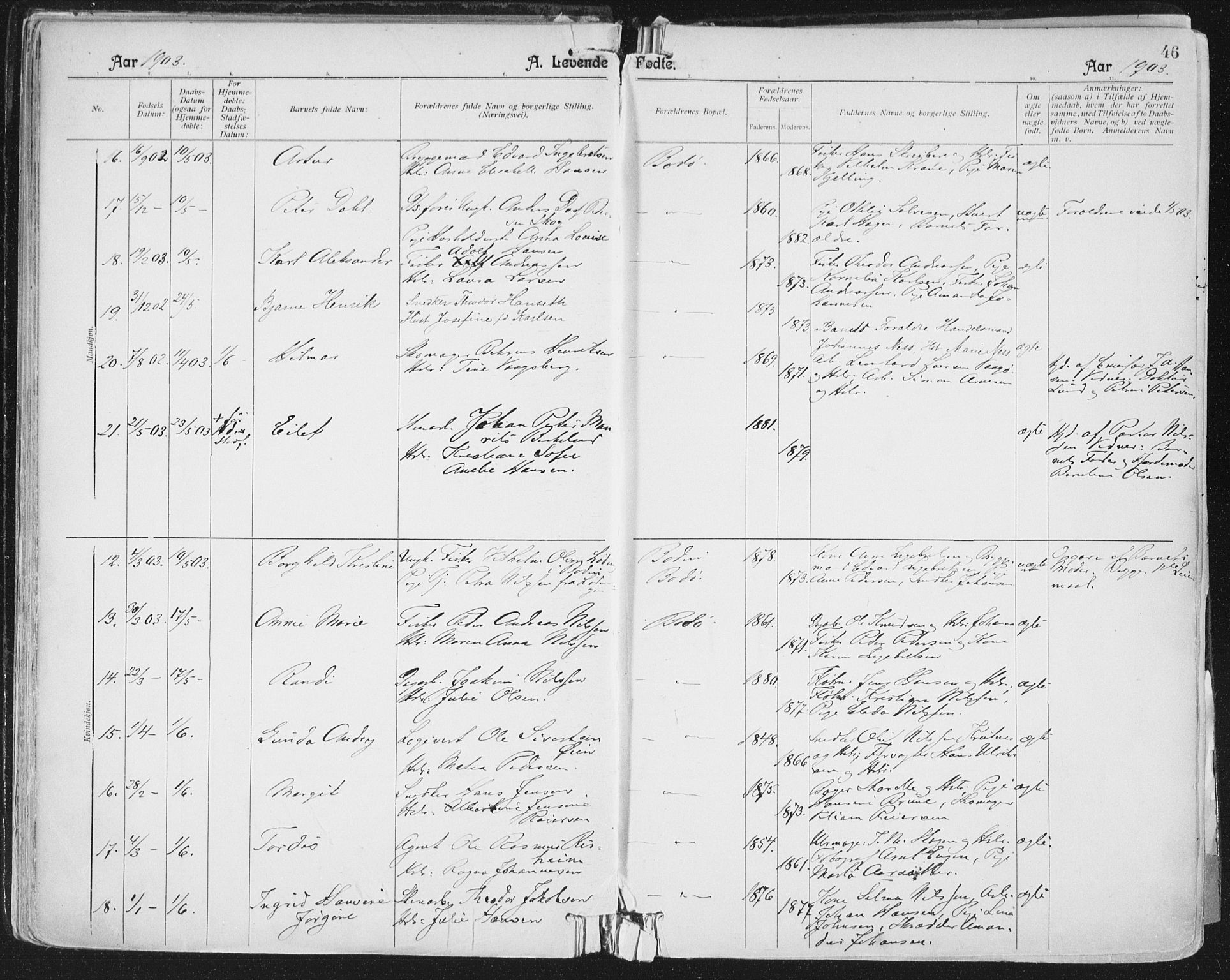 Ministerialprotokoller, klokkerbøker og fødselsregistre - Nordland, AV/SAT-A-1459/801/L0011: Parish register (official) no. 801A11, 1900-1916, p. 46