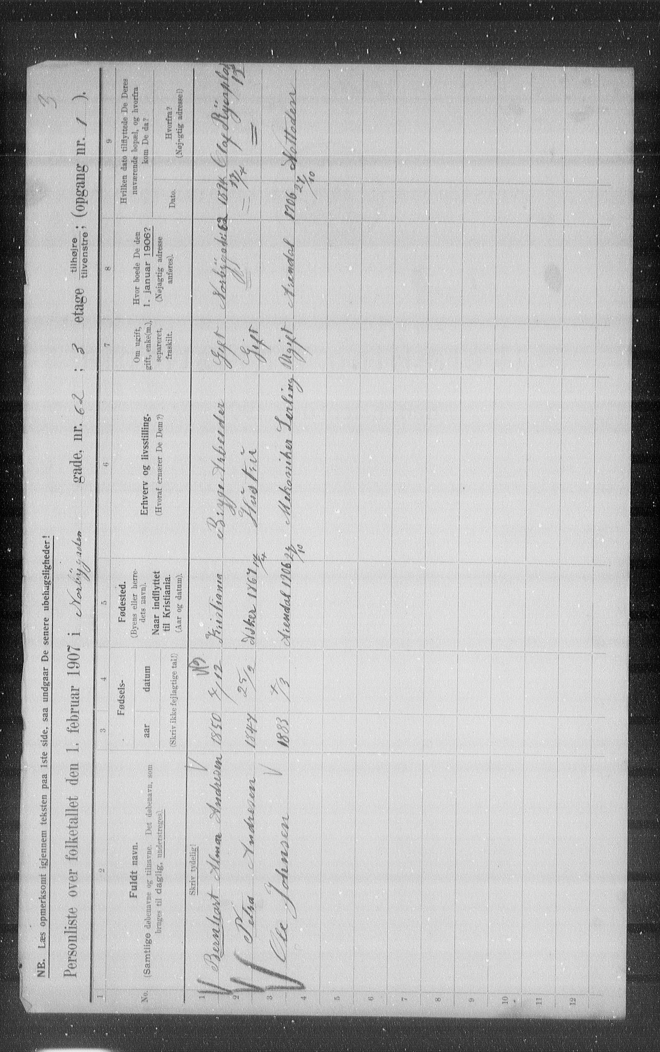 OBA, Municipal Census 1907 for Kristiania, 1907, p. 36954