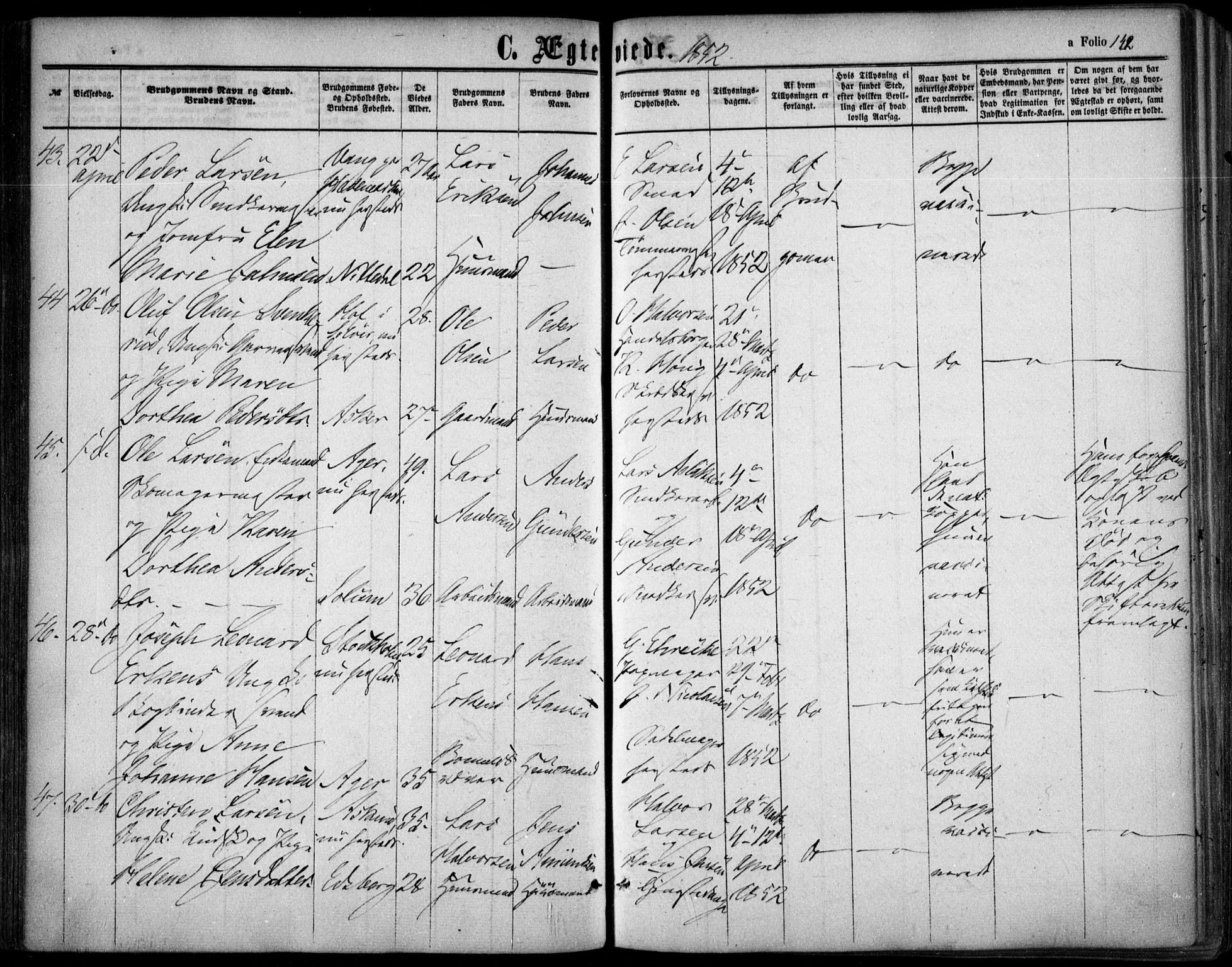 Oslo domkirke Kirkebøker, SAO/A-10752/F/Fa/L0020: Parish register (official) no. 20, 1848-1865, p. 142
