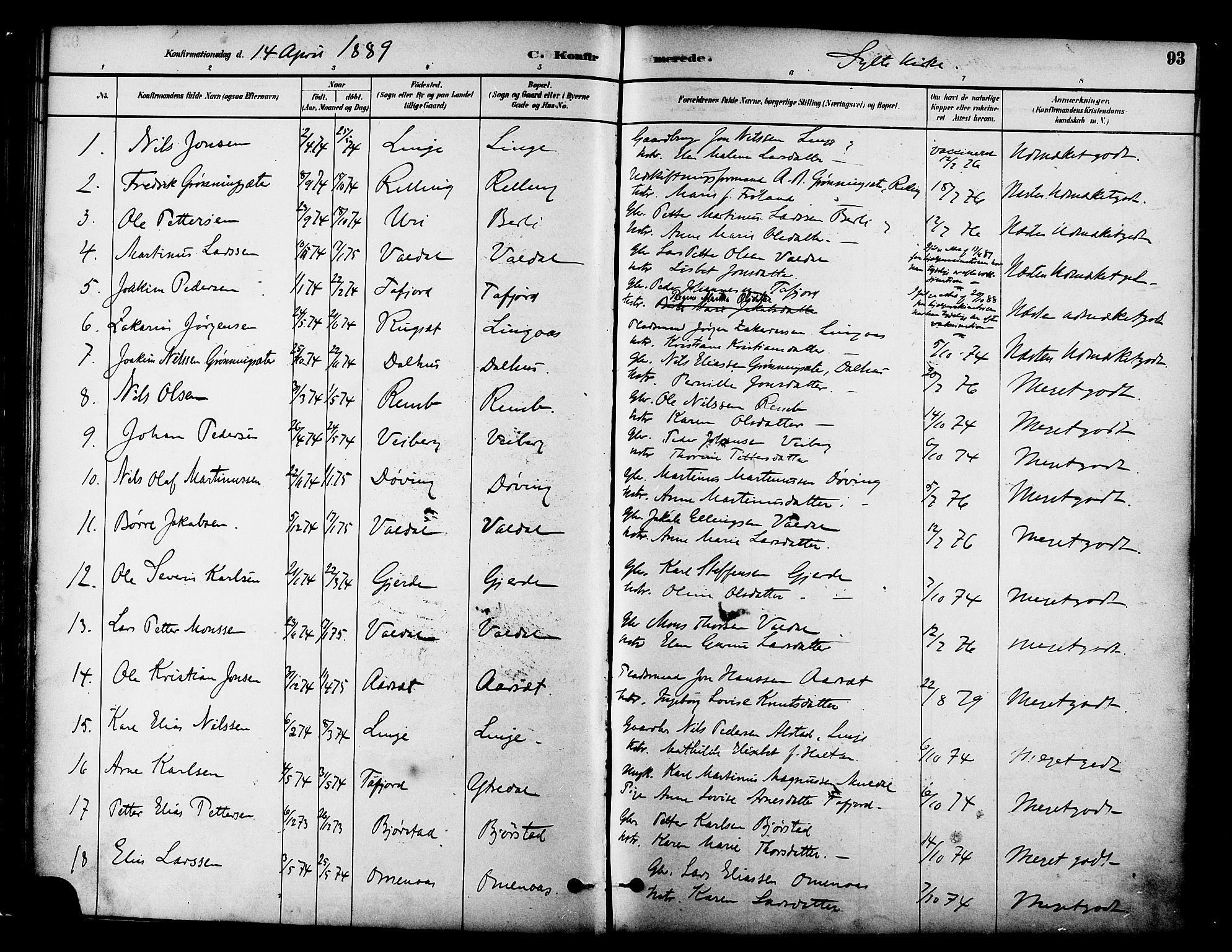 Ministerialprotokoller, klokkerbøker og fødselsregistre - Møre og Romsdal, SAT/A-1454/519/L0255: Parish register (official) no. 519A14, 1884-1908, p. 93