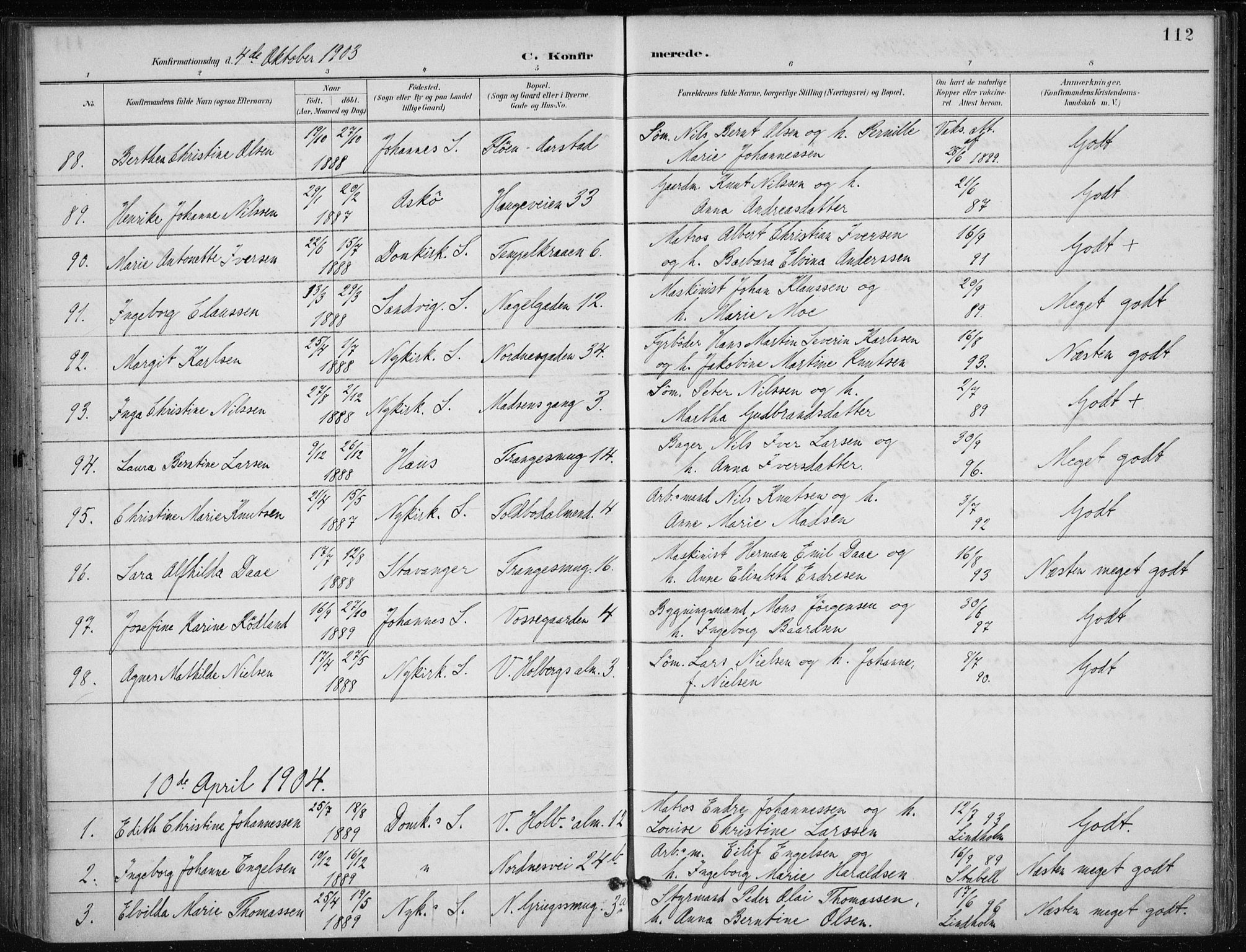 Nykirken Sokneprestembete, SAB/A-77101/H/Haa/L0028: Parish register (official) no. C 7, 1887-1913, p. 112