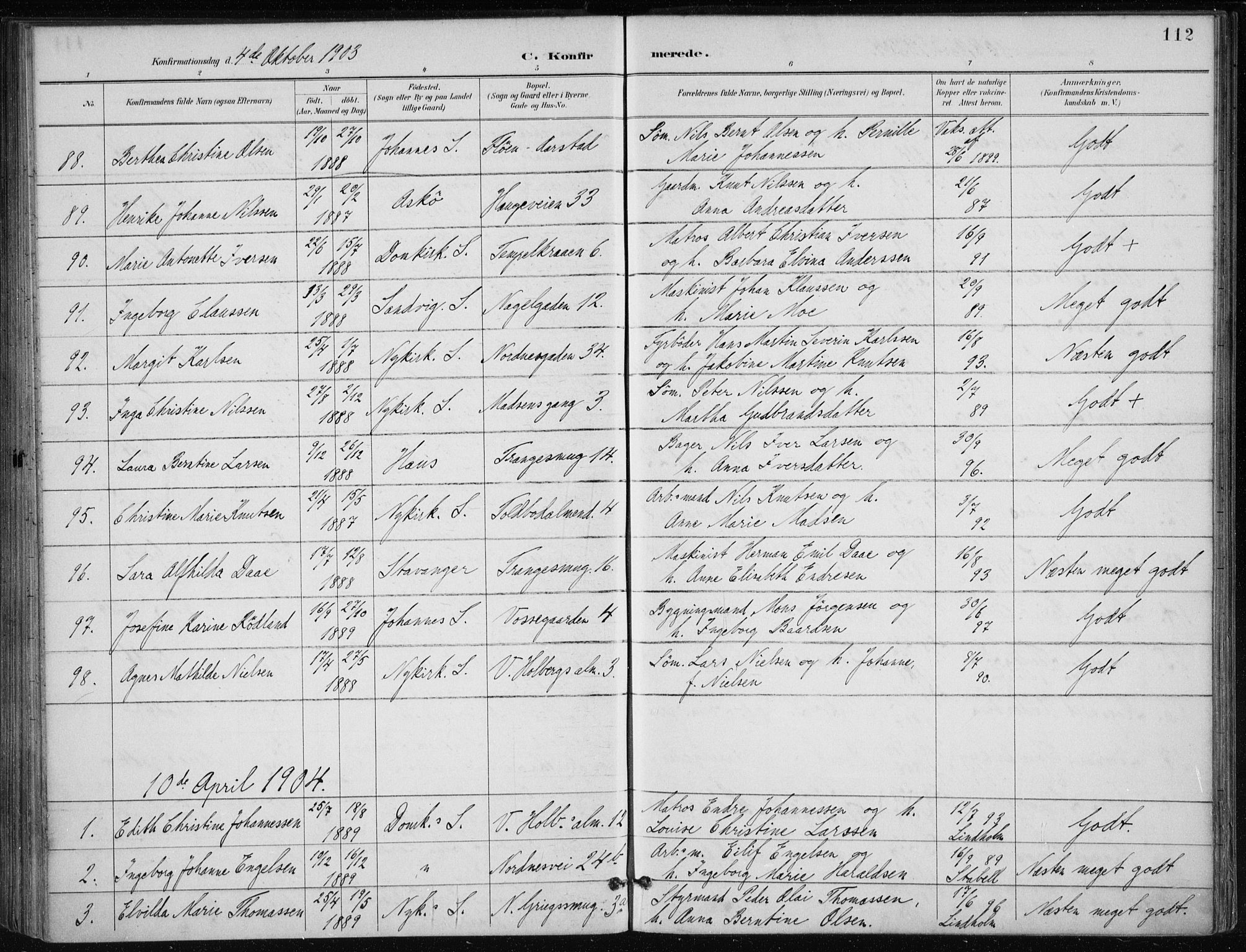 Nykirken Sokneprestembete, AV/SAB-A-77101/H/Haa/L0028: Parish register (official) no. C 7, 1887-1913, p. 112