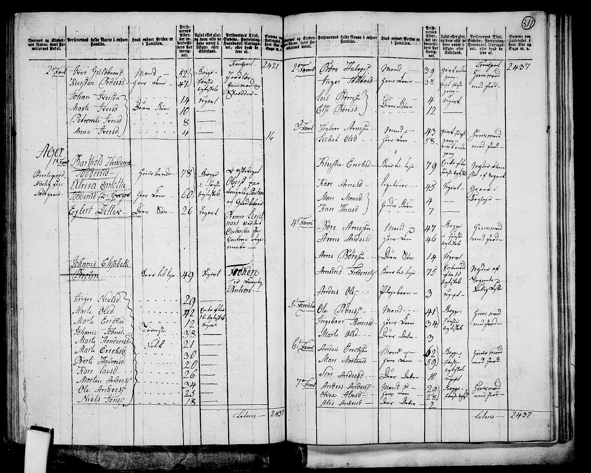 RA, 1801 census for 0414P Vang, 1801, p. 310b-311a