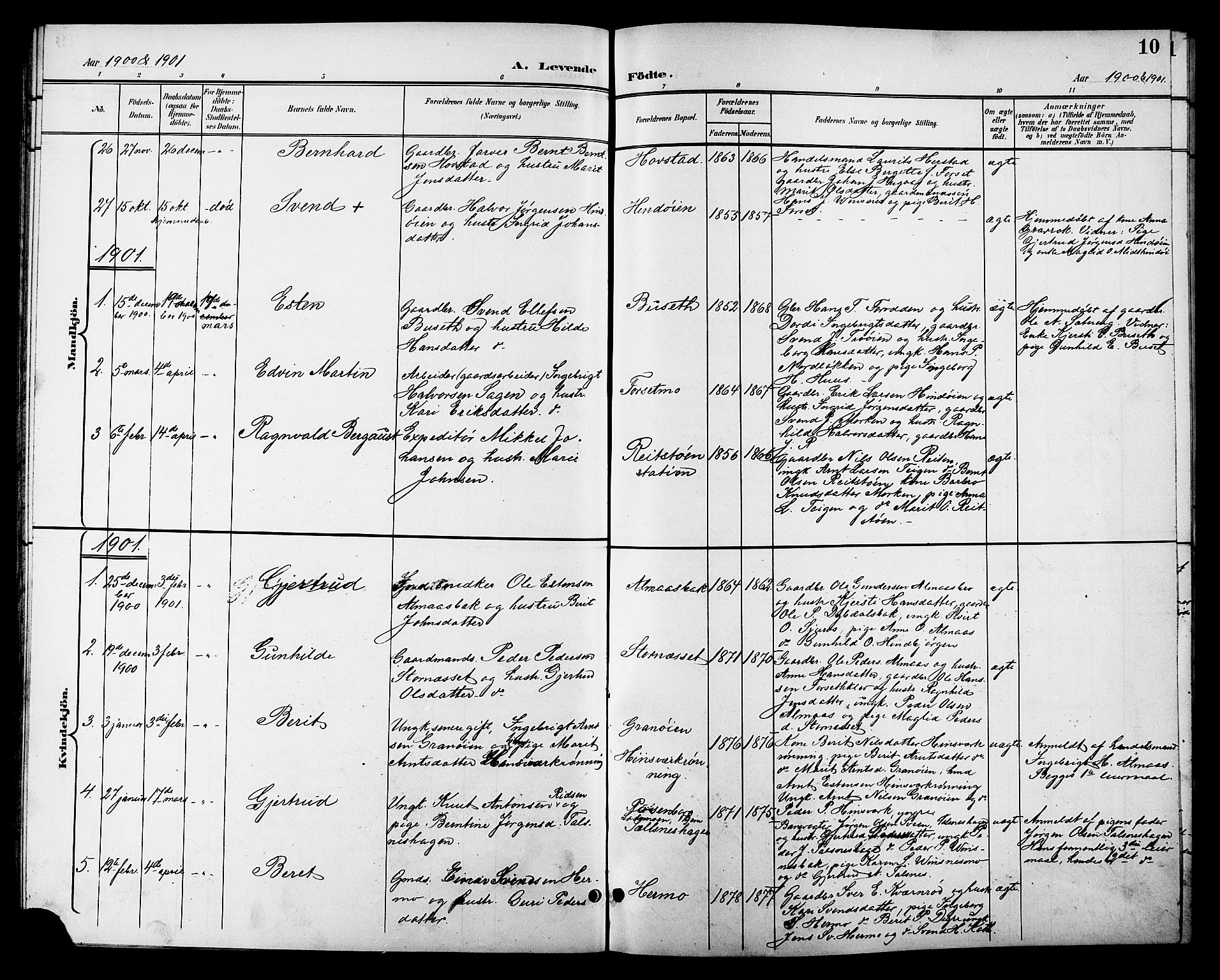 Ministerialprotokoller, klokkerbøker og fødselsregistre - Sør-Trøndelag, SAT/A-1456/688/L1029: Parish register (copy) no. 688C04, 1899-1915, p. 10