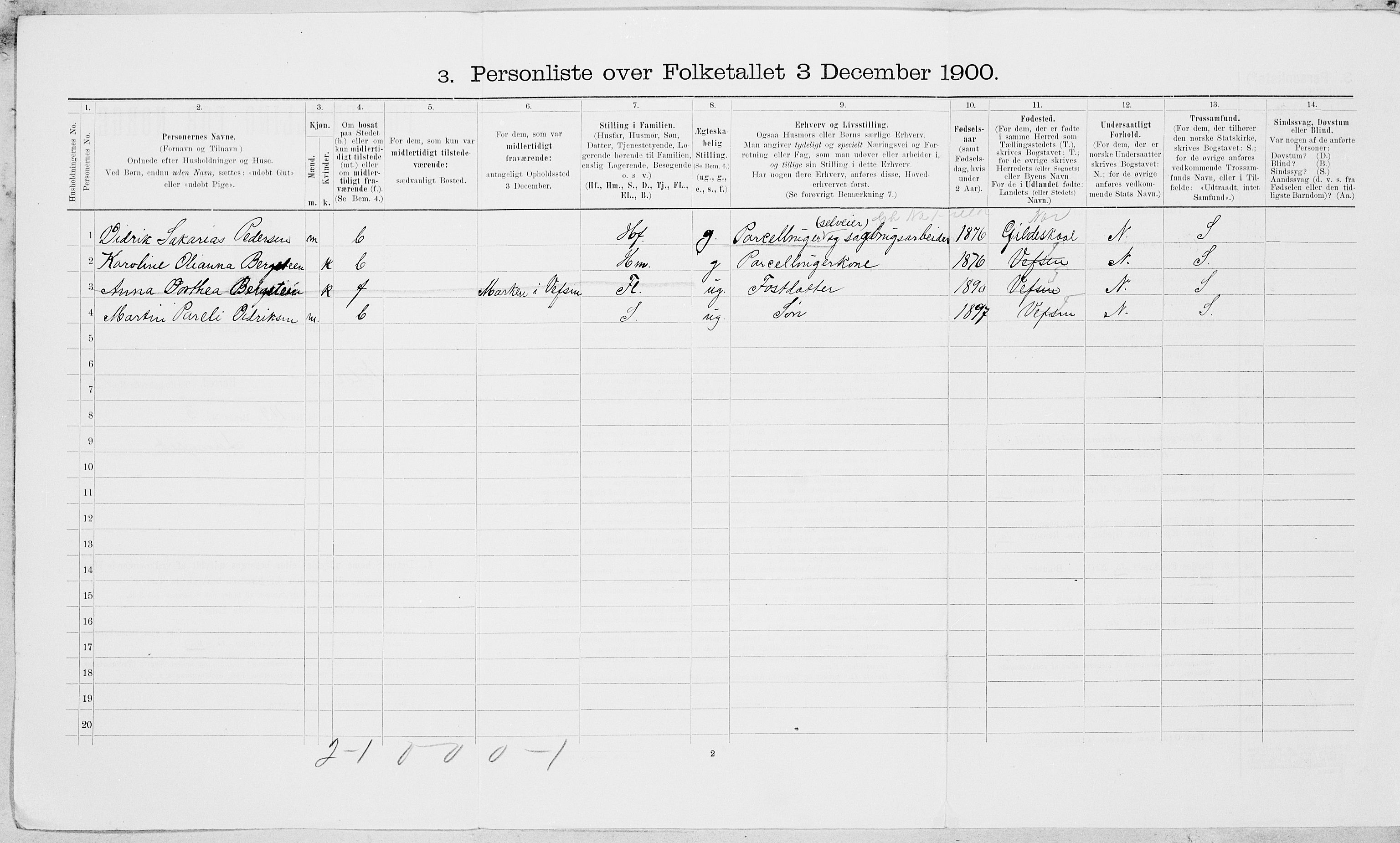 SAT, 1900 census for Vefsn, 1900, p. 1237