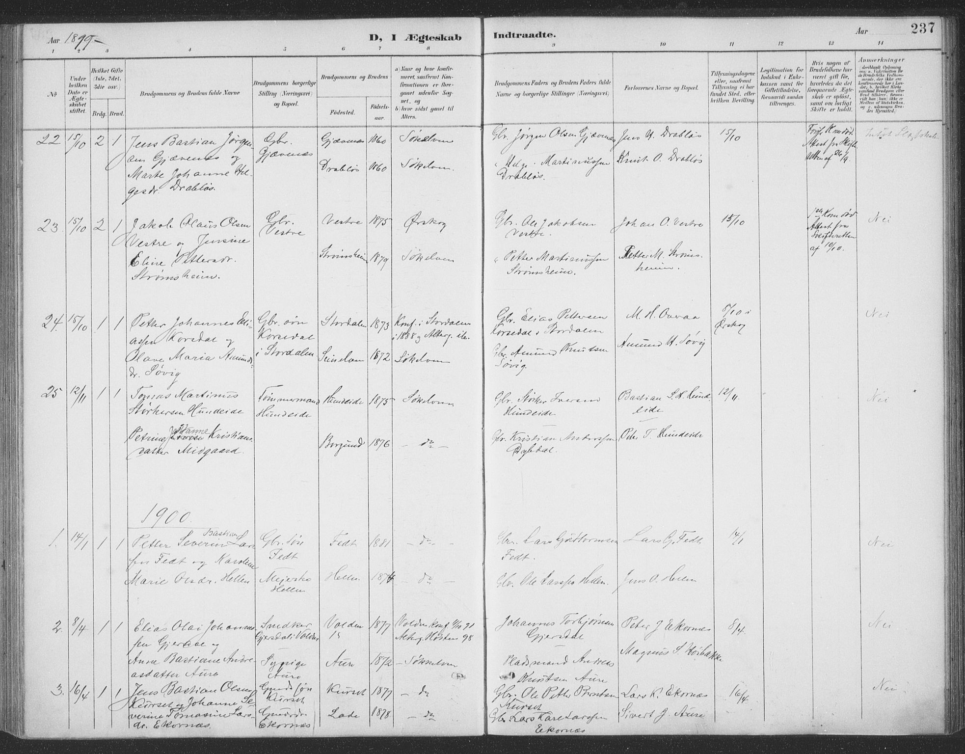 Ministerialprotokoller, klokkerbøker og fødselsregistre - Møre og Romsdal, SAT/A-1454/523/L0335: Parish register (official) no. 523A02, 1891-1911, p. 237