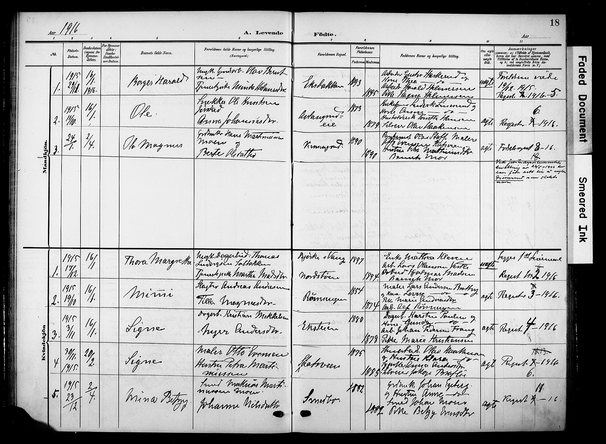 Nes prestekontor, Hedmark, AV/SAH-PREST-020/K/Ka/L0012: Parish register (official) no. 12, 1906-1920, p. 18