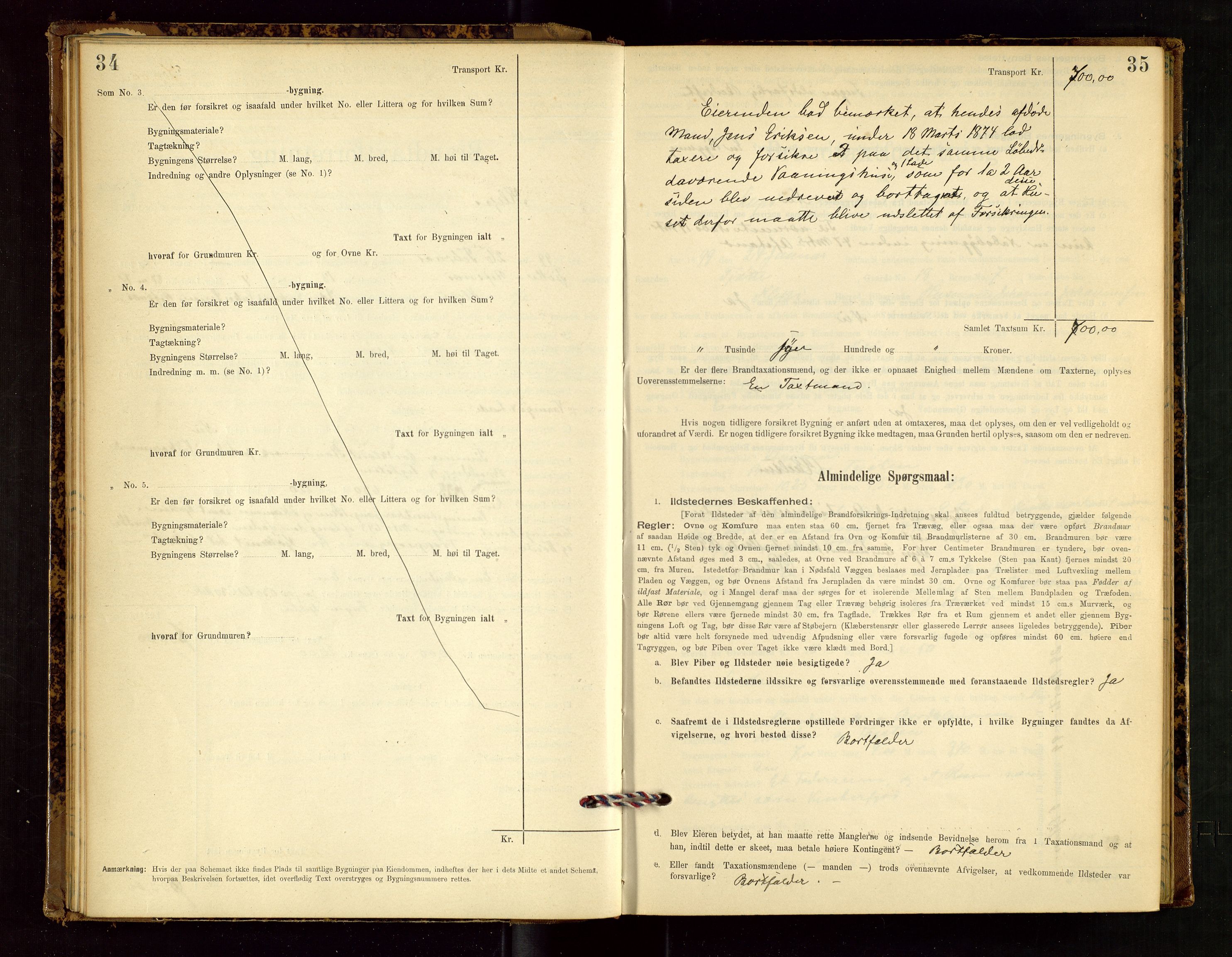 Klepp lensmannskontor, AV/SAST-A-100163/Goc/L0002: "Brandtaxationsprotokol" m/register, 1898-1902, p. 34-35