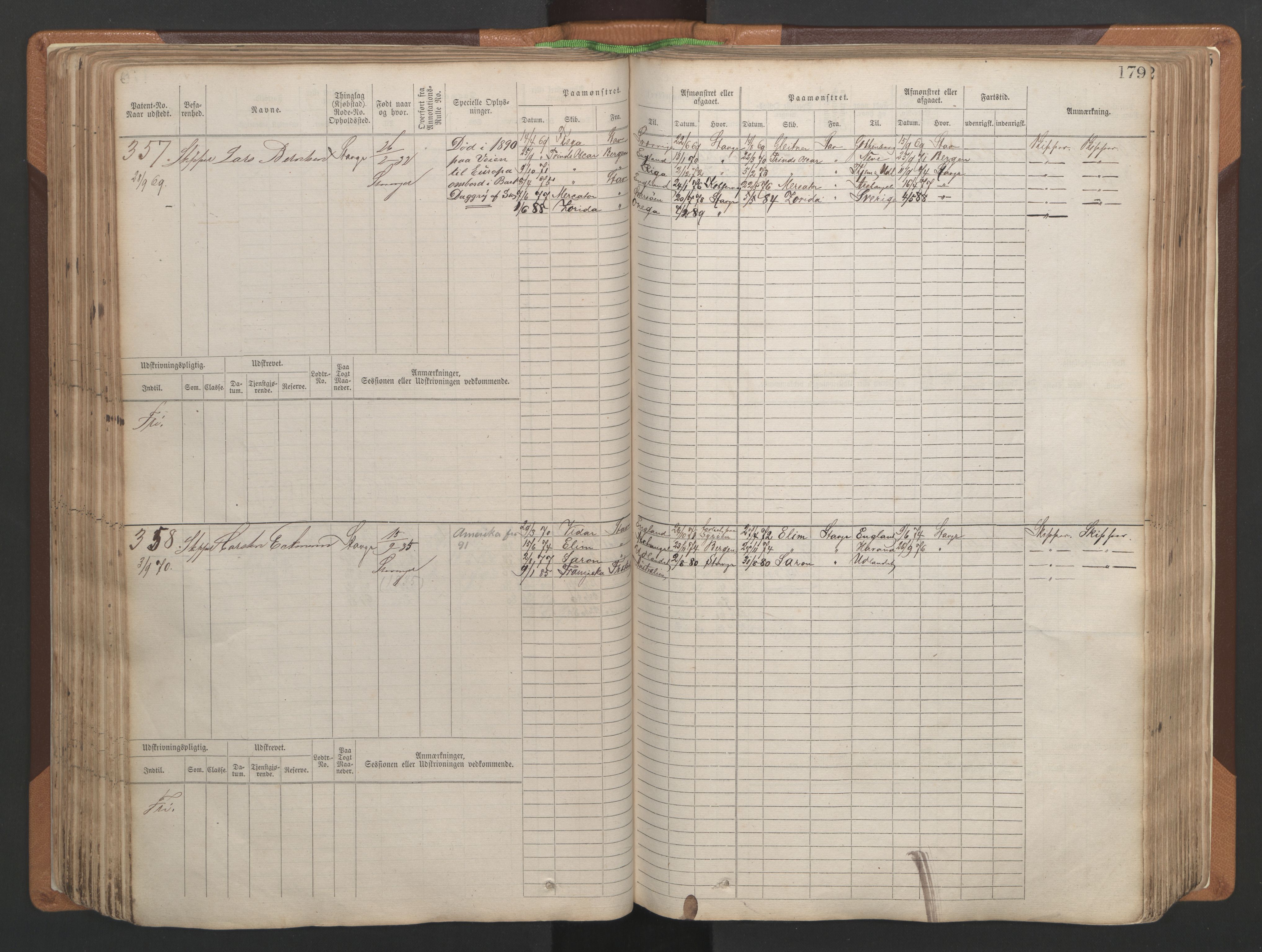 Stavanger sjømannskontor, AV/SAST-A-102006/F/Fb/Fbb/L0004: Sjøfartshovedrulle, patentnr. 1-792 (del 1), 1869-1880, p. 183