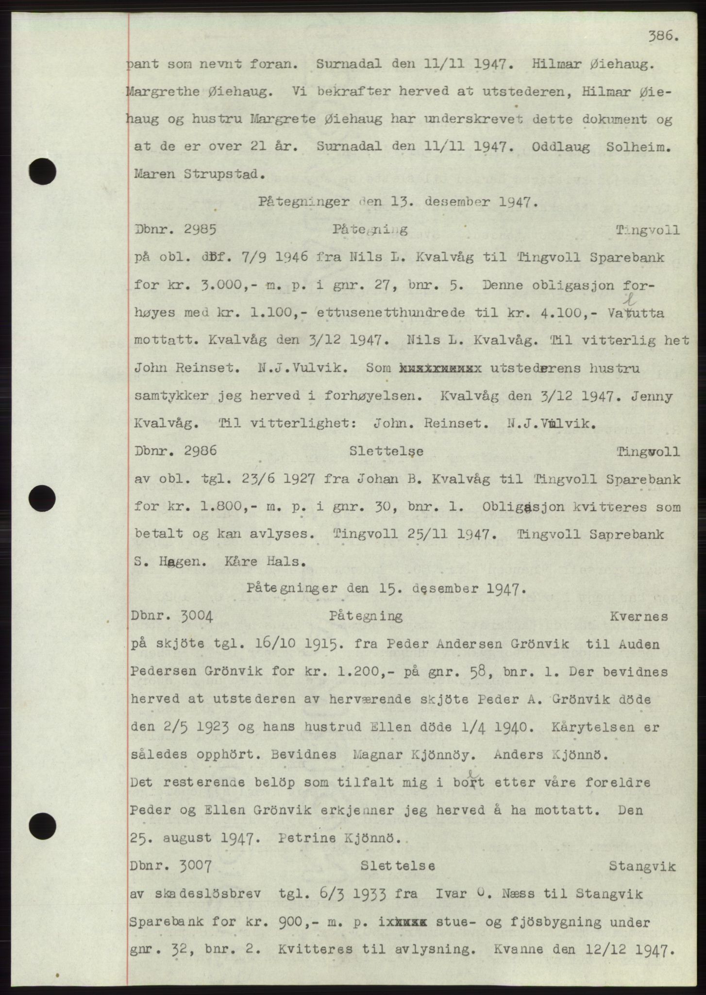 Nordmøre sorenskriveri, SAT/A-4132/1/2/2Ca: Mortgage book no. C82b, 1946-1951, Diary no: : 2985/1947