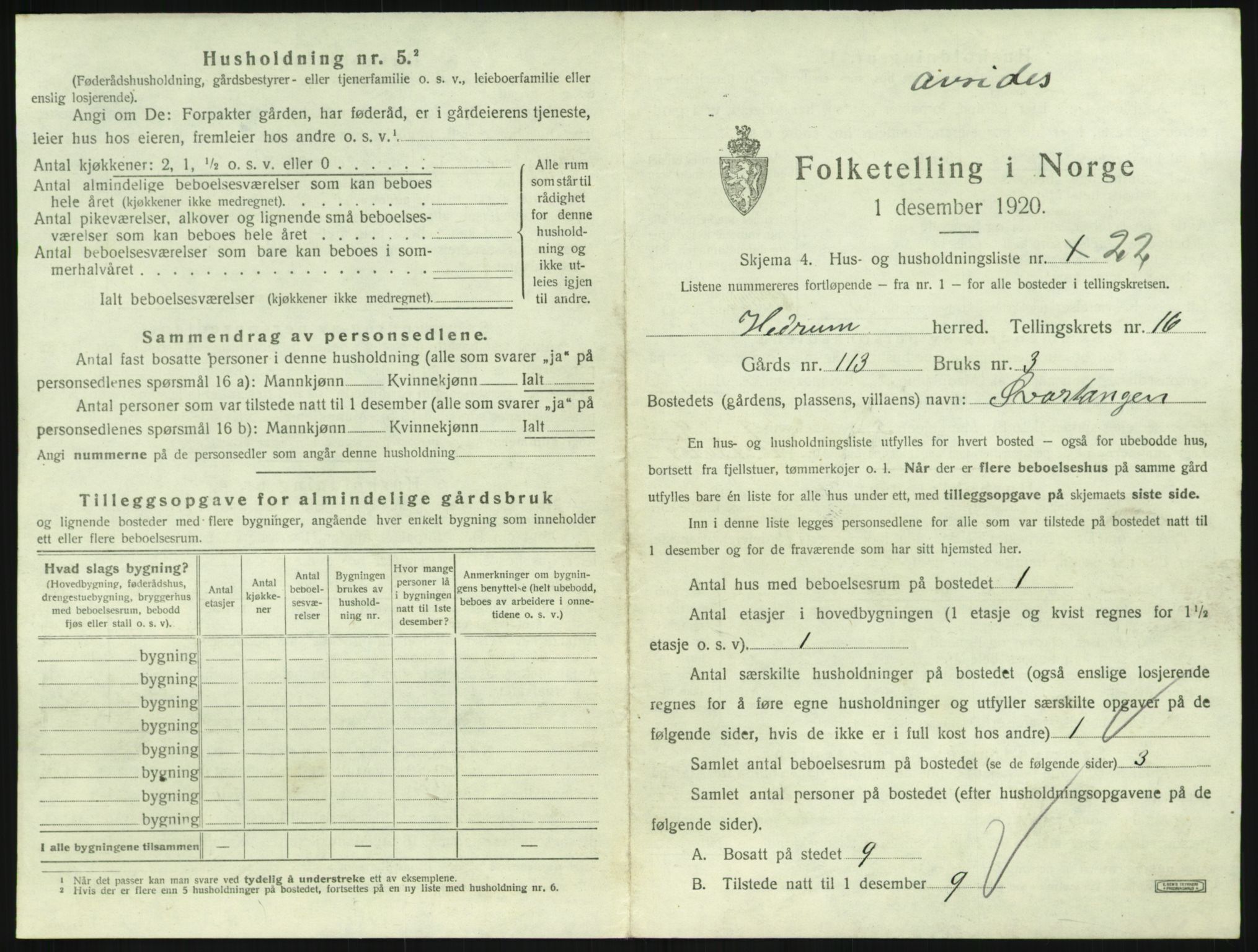 SAKO, 1920 census for Hedrum, 1920, p. 1509