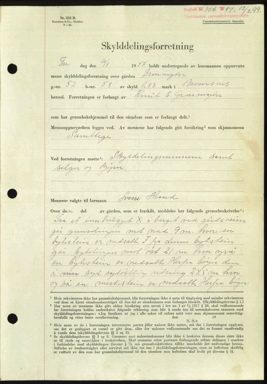 Nordmøre sorenskriveri, AV/SAT-A-4132/1/2/2Ca: Mortgage book no. A104, 1947-1947, Diary no: : 356/1947