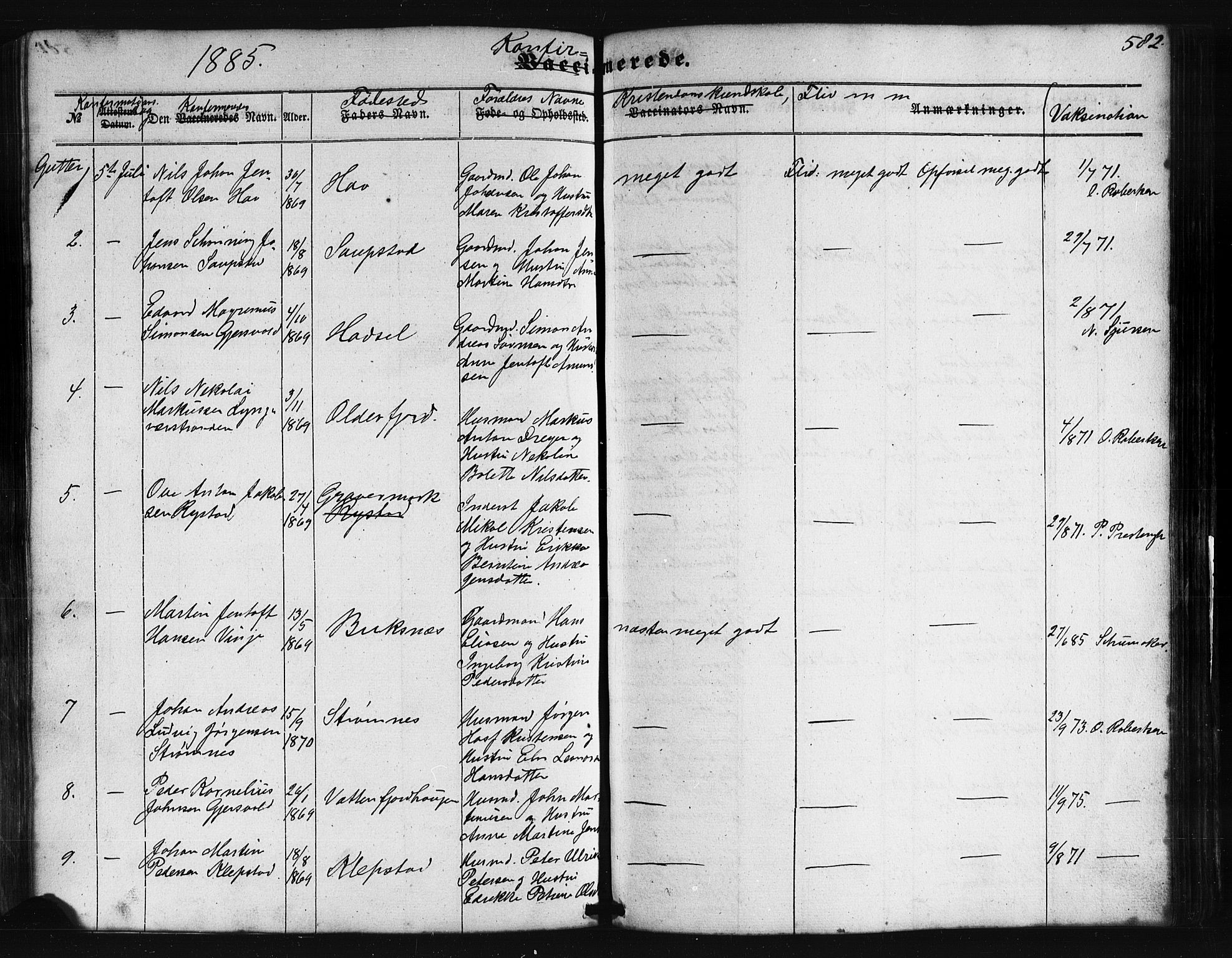 Ministerialprotokoller, klokkerbøker og fødselsregistre - Nordland, SAT/A-1459/876/L1095: Parish register (official) no. 876A01, 1863-1885, p. 582