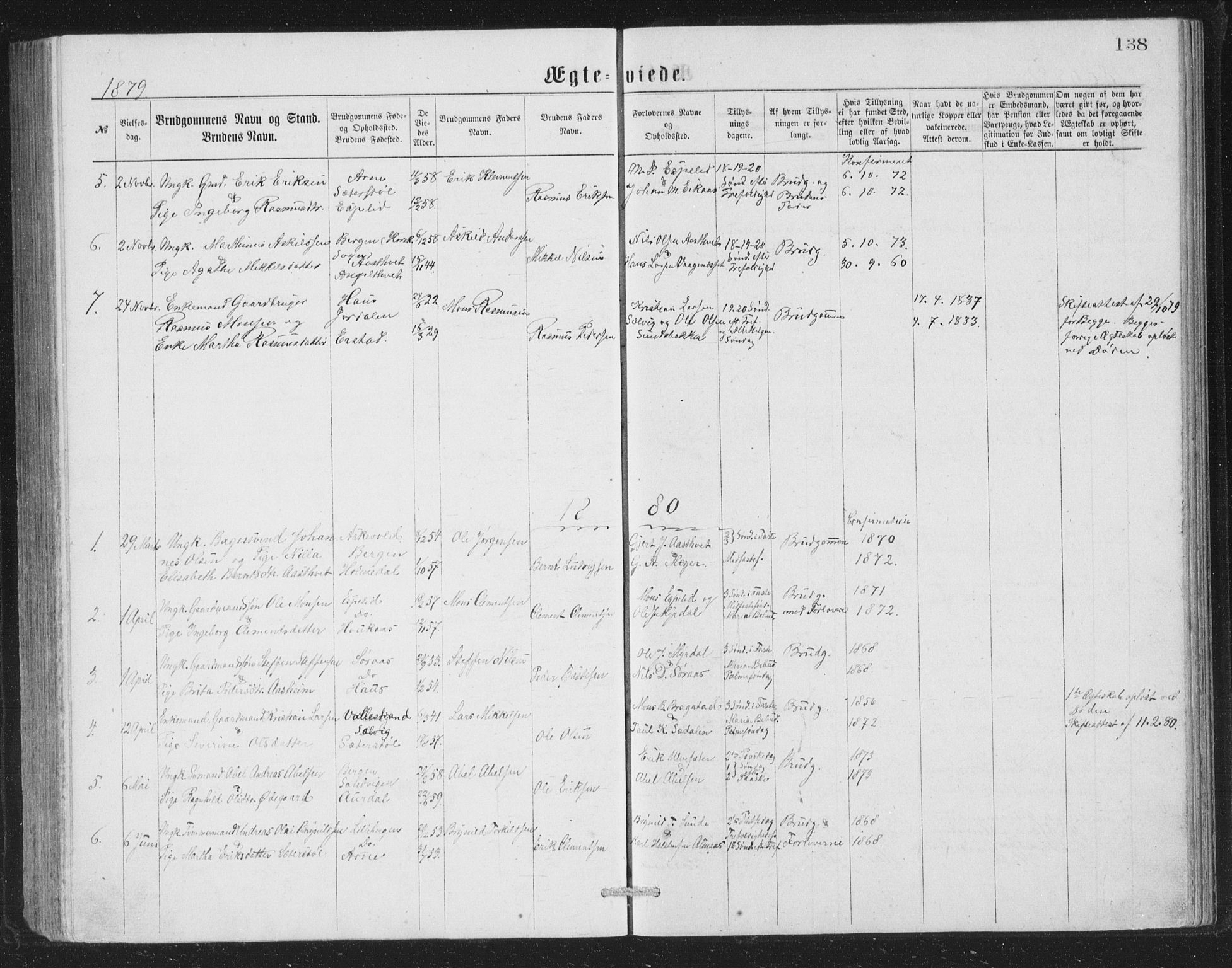 Åsane sokneprestembete, SAB/A-79401/H/Hab: Parish register (copy) no. A 1, 1870-1884, p. 138
