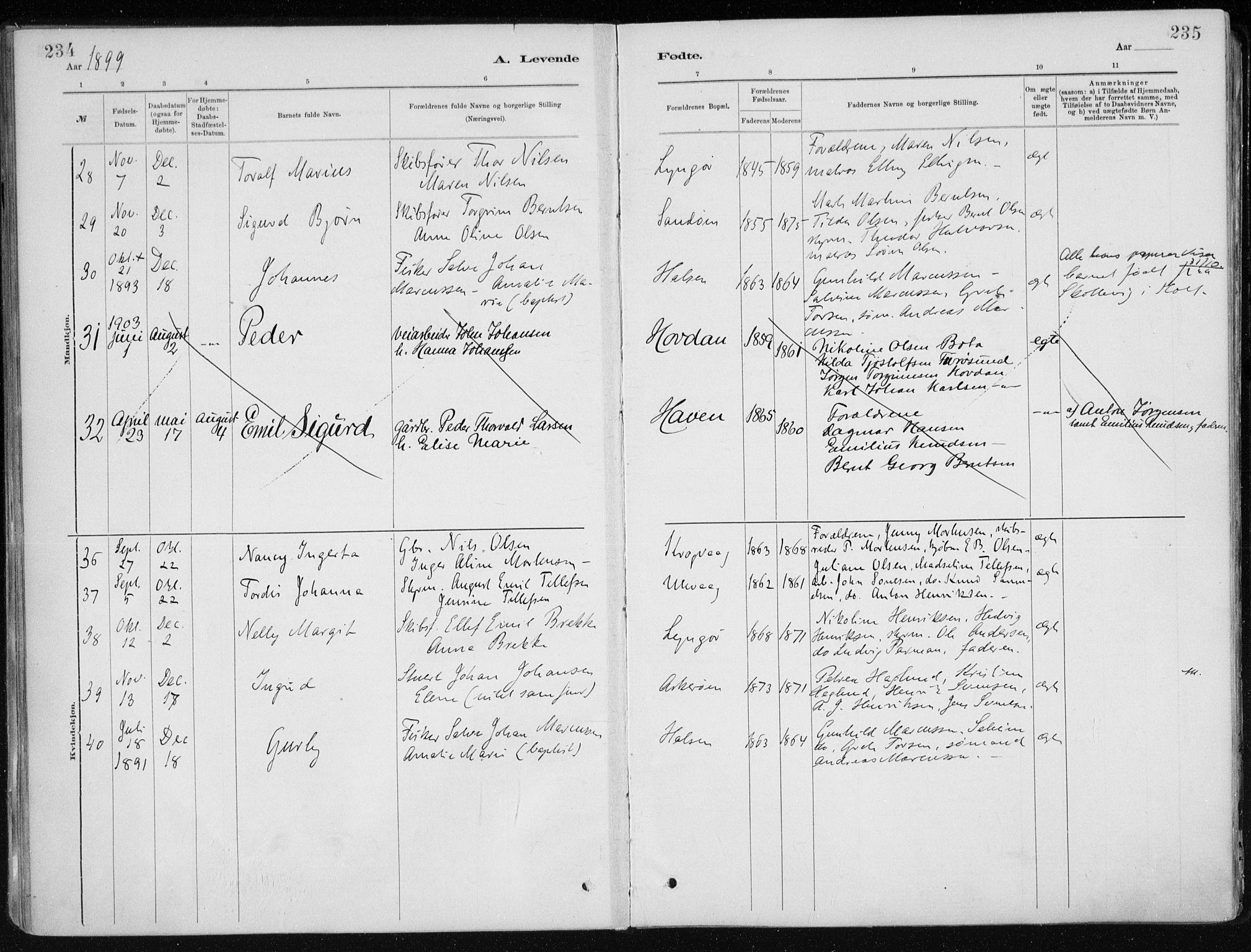 Dypvåg sokneprestkontor, AV/SAK-1111-0007/F/Fa/Faa/L0008: Parish register (official) no. A 8, 1885-1906, p. 234-235