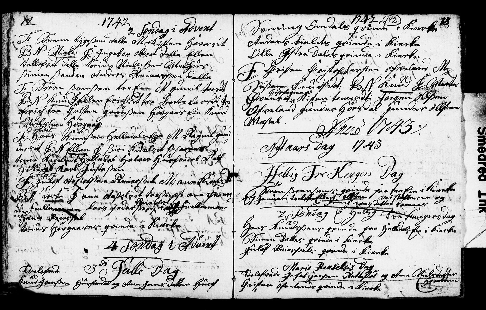 Froland sokneprestkontor, AV/SAK-1111-0013/F/Fb/L0001: Parish register (copy) no. B 1, 1742-1745, p. 12-13