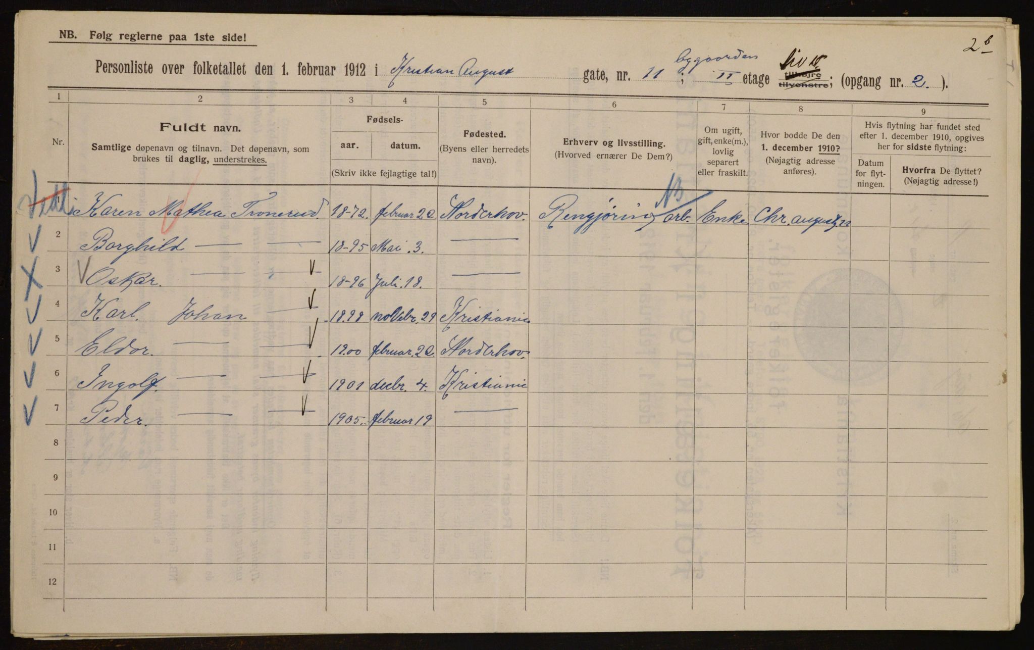 OBA, Municipal Census 1912 for Kristiania, 1912, p. 54273