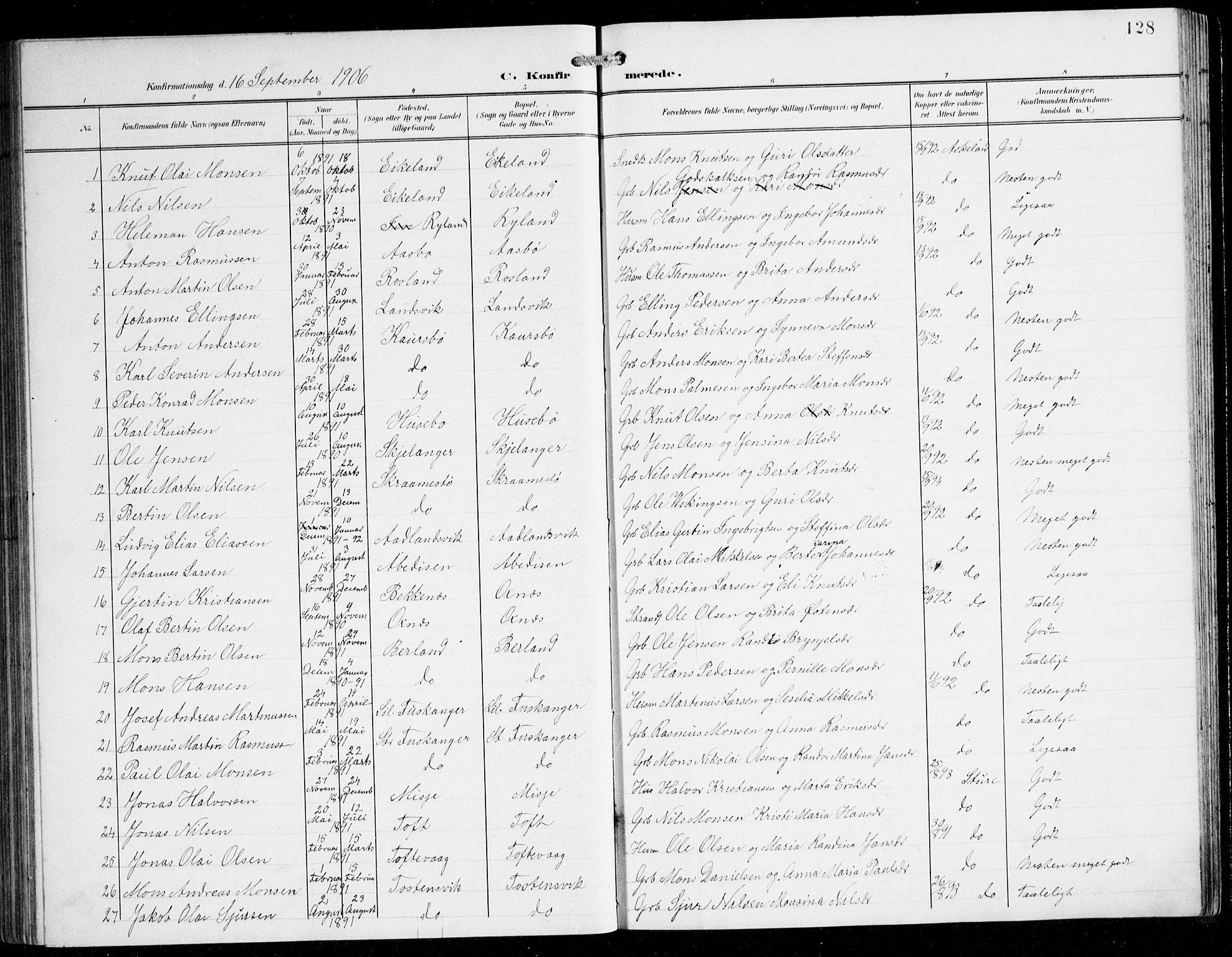 Herdla Sokneprestembete, SAB/A-75701/H/Hab: Parish register (copy) no. C 1, 1900-1913, p. 128