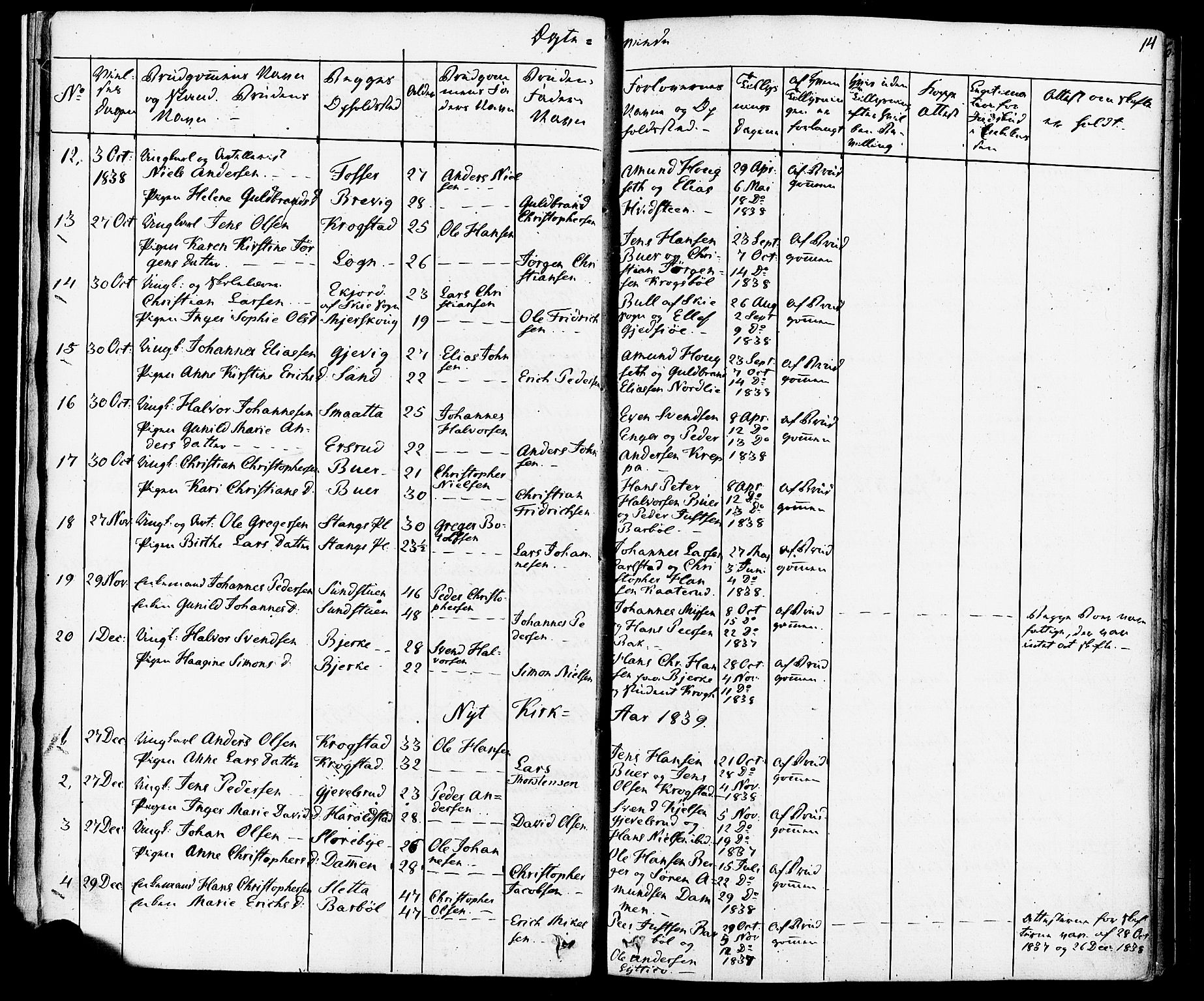 Enebakk prestekontor Kirkebøker, SAO/A-10171c/F/Fa/L0012: Parish register (official) no. I 12, 1832-1882, p. 14