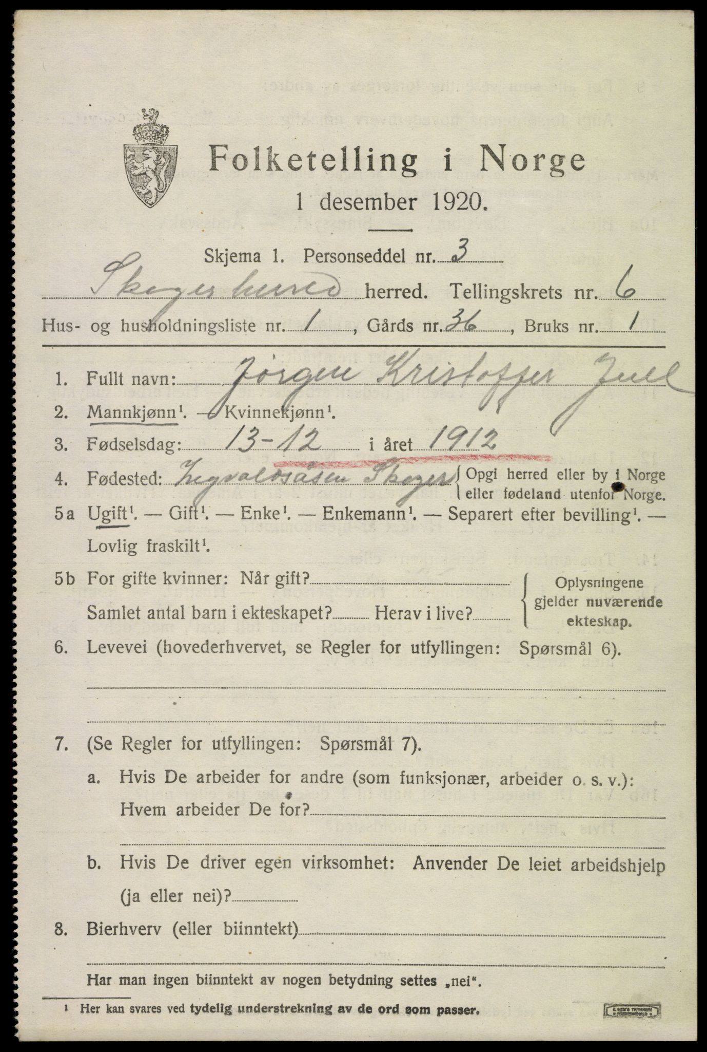 SAKO, 1920 census for Skoger, 1920, p. 13535