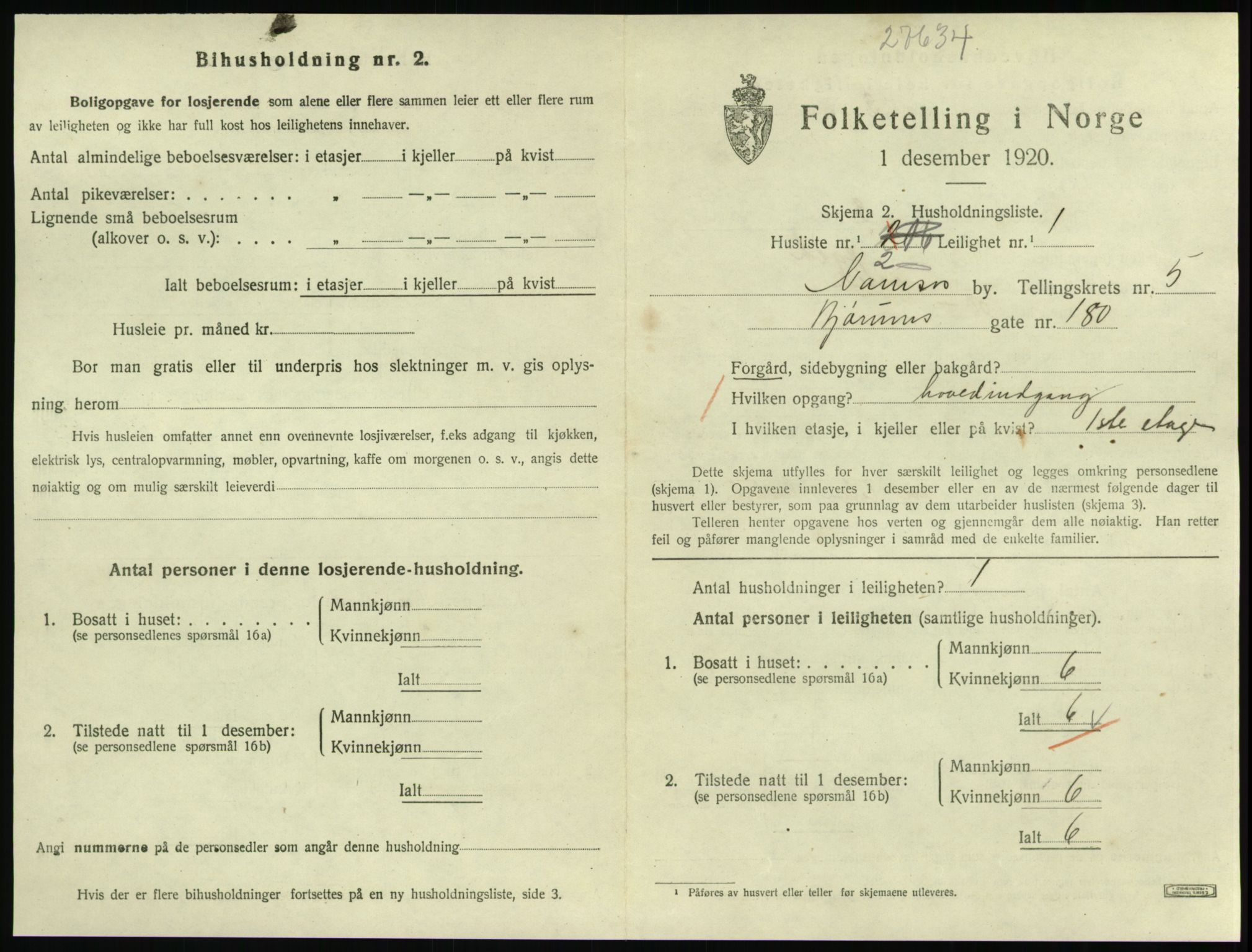 SAT, 1920 census for Namsos, 1920, p. 1603
