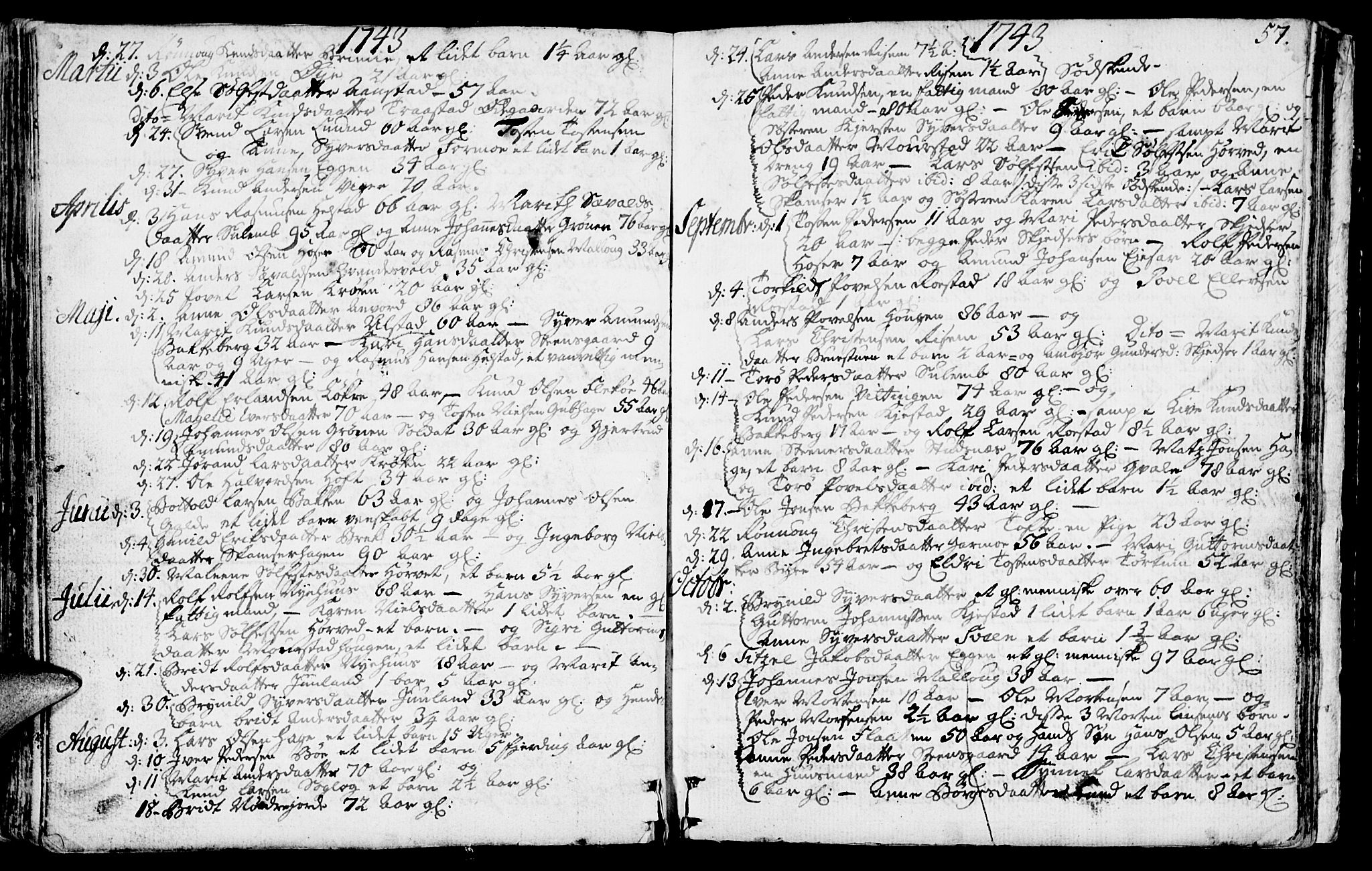 Lom prestekontor, SAH/PREST-070/K/L0001: Parish register (official) no. 1, 1733-1748, p. 57