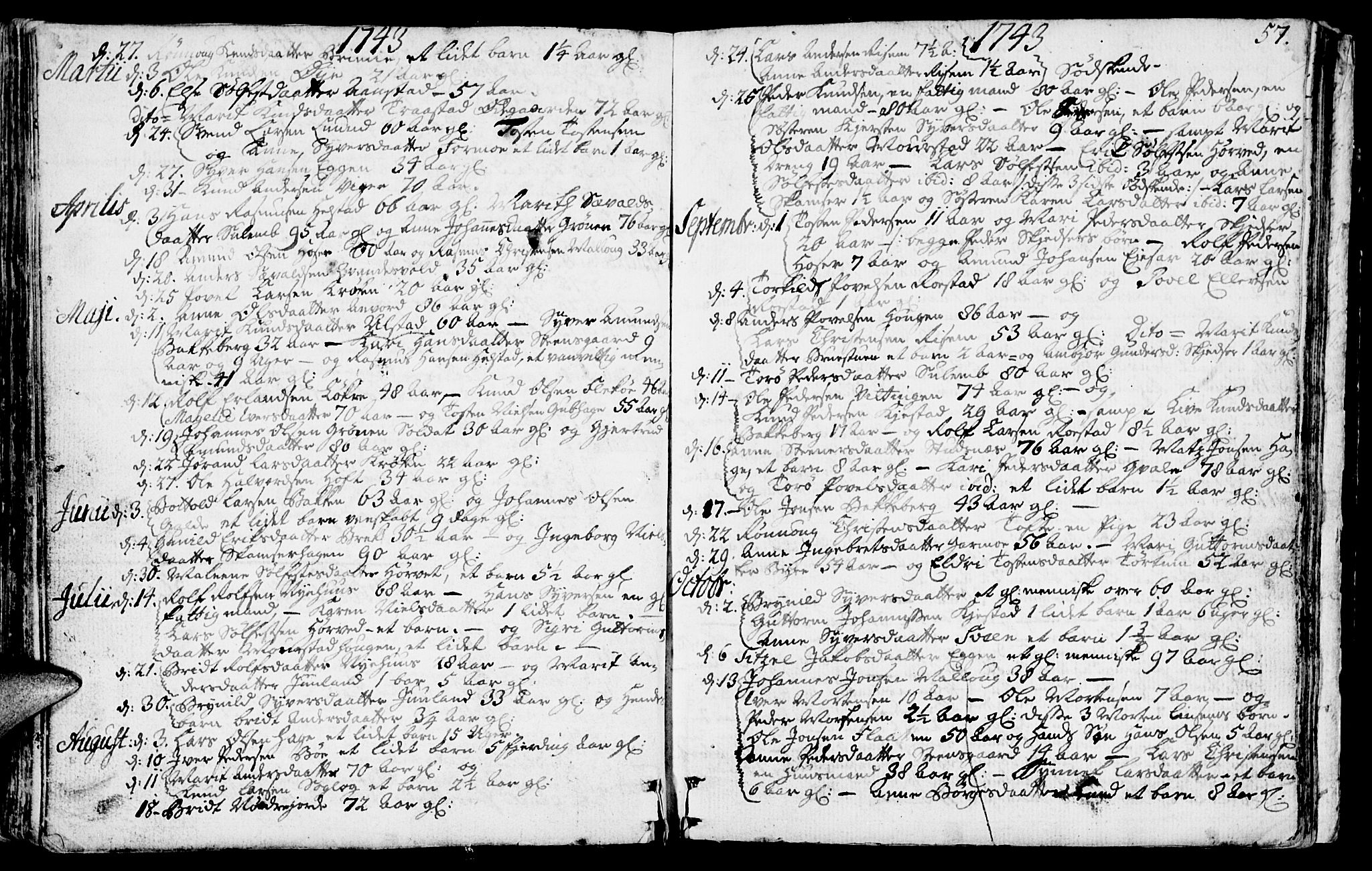 Lom prestekontor, AV/SAH-PREST-070/K/L0001: Parish register (official) no. 1, 1733-1748, p. 57