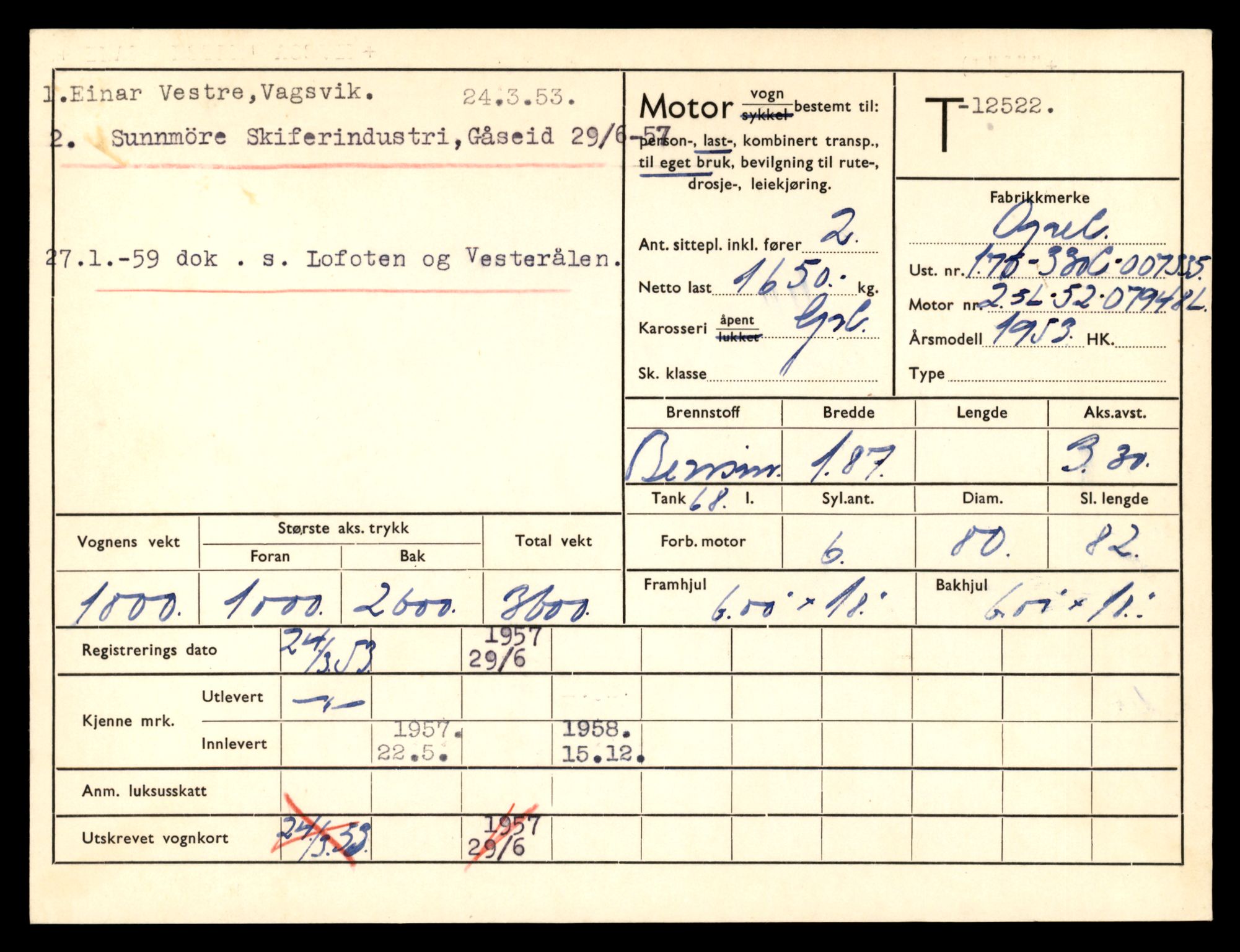 Møre og Romsdal vegkontor - Ålesund trafikkstasjon, AV/SAT-A-4099/F/Fe/L0034: Registreringskort for kjøretøy T 12500 - T 12652, 1927-1998, p. 364