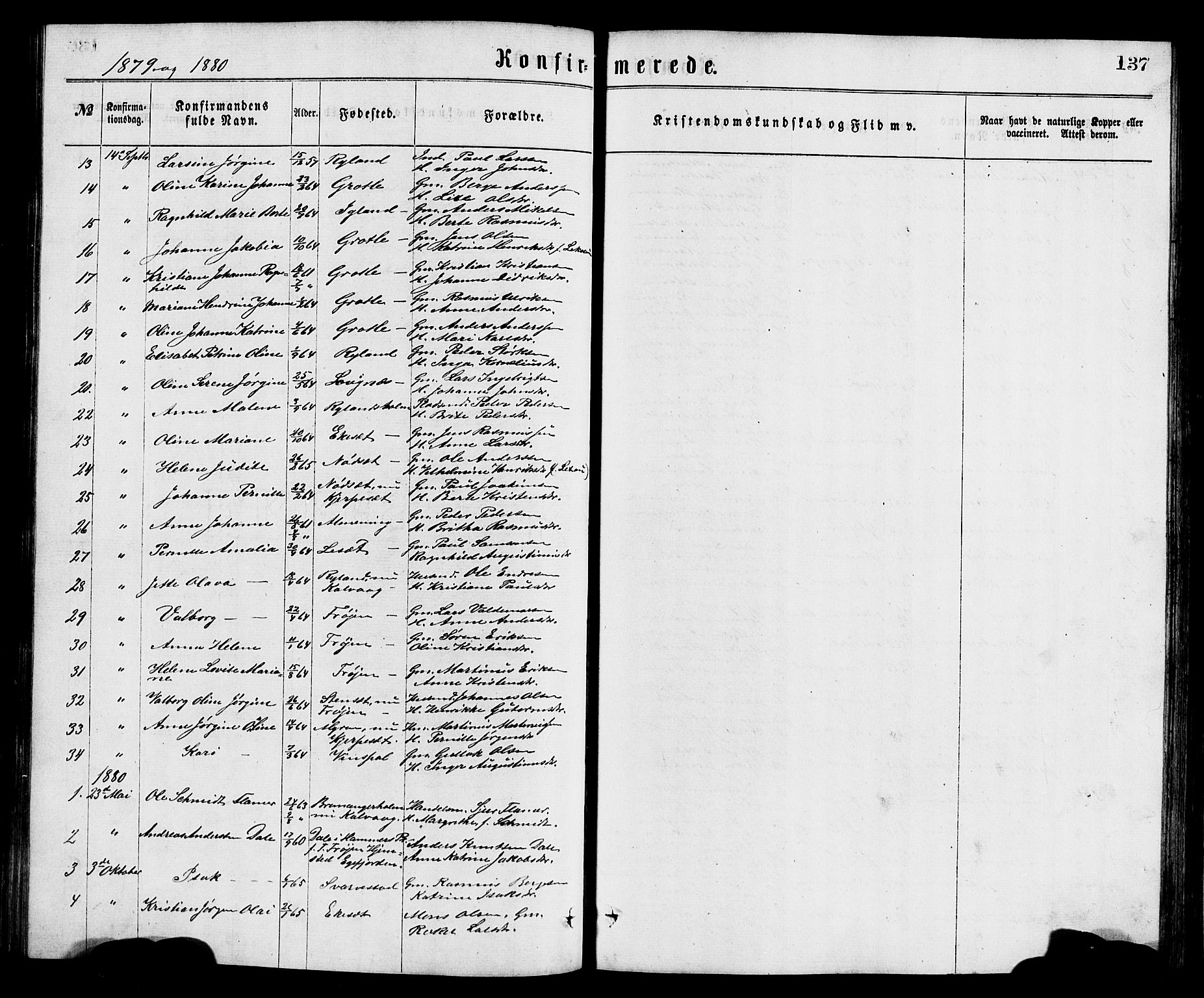 Bremanger sokneprestembete, SAB/A-82201/H/Hab/Haba/L0002: Parish register (copy) no. A 2, 1866-1889, p. 137