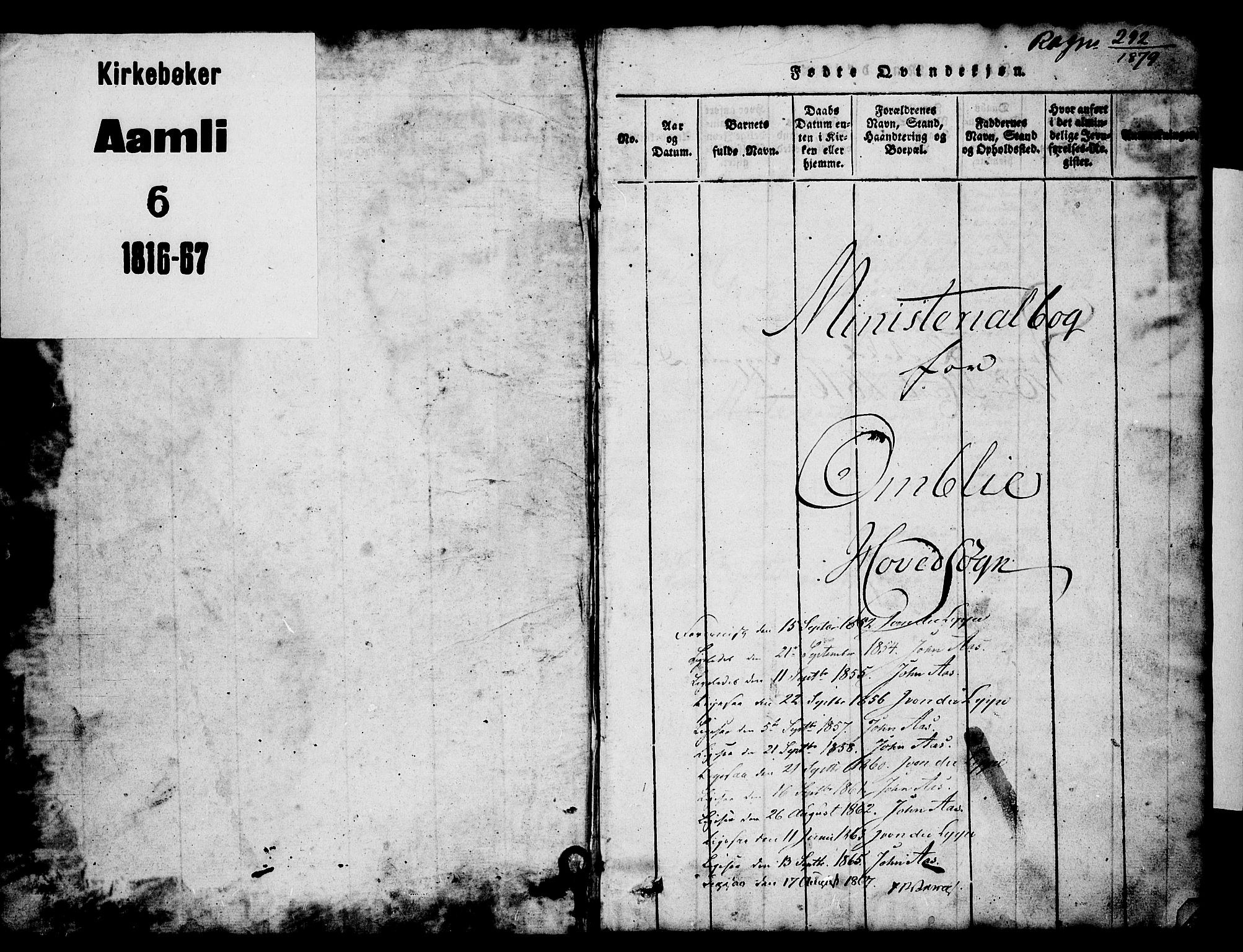 Åmli sokneprestkontor, SAK/1111-0050/F/Fb/Fbc/L0001: Parish register (copy) no. B 1, 1816-1867