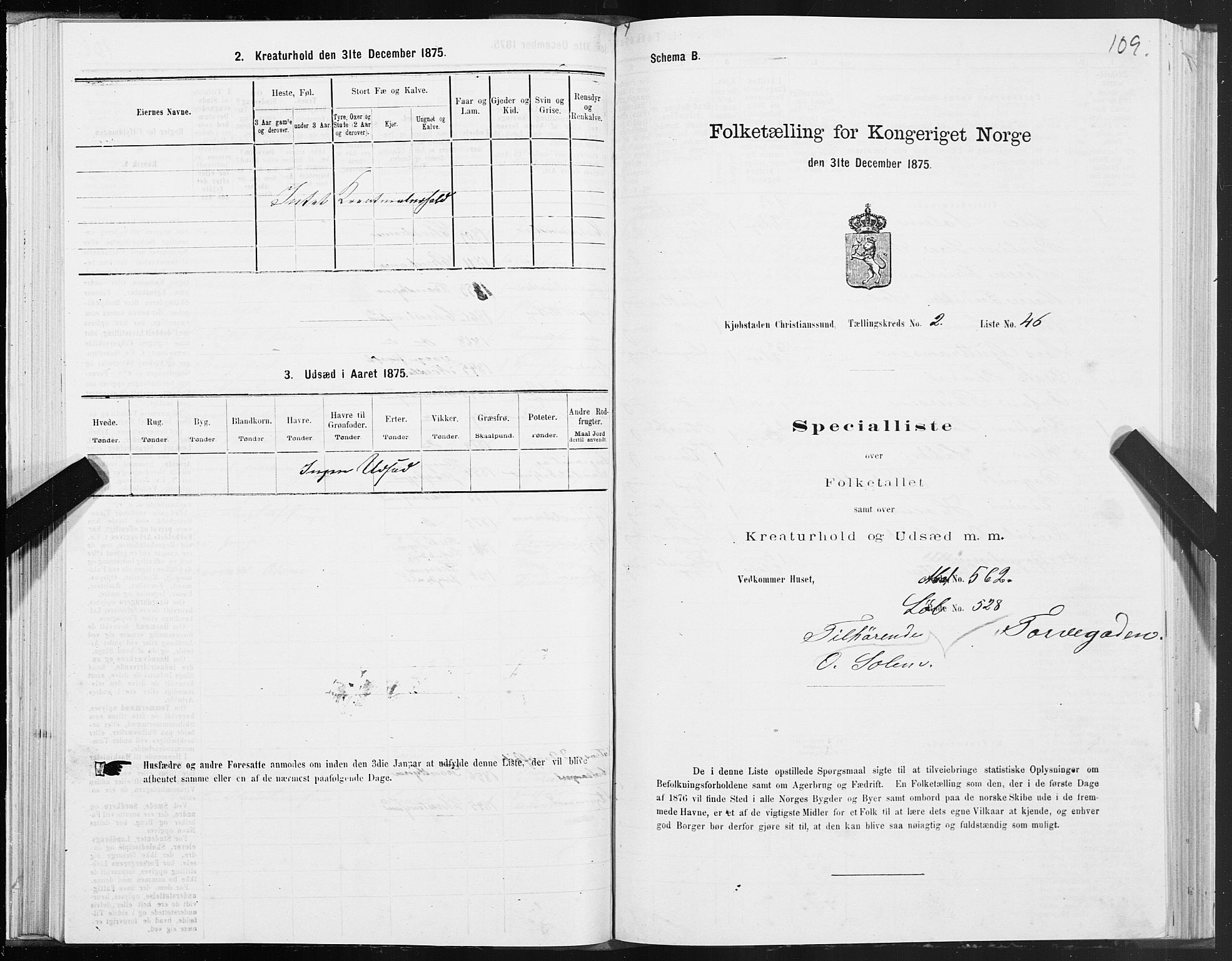 SAT, 1875 census for 1503B Kristiansund/Kristiansund, 1875, p. 2109