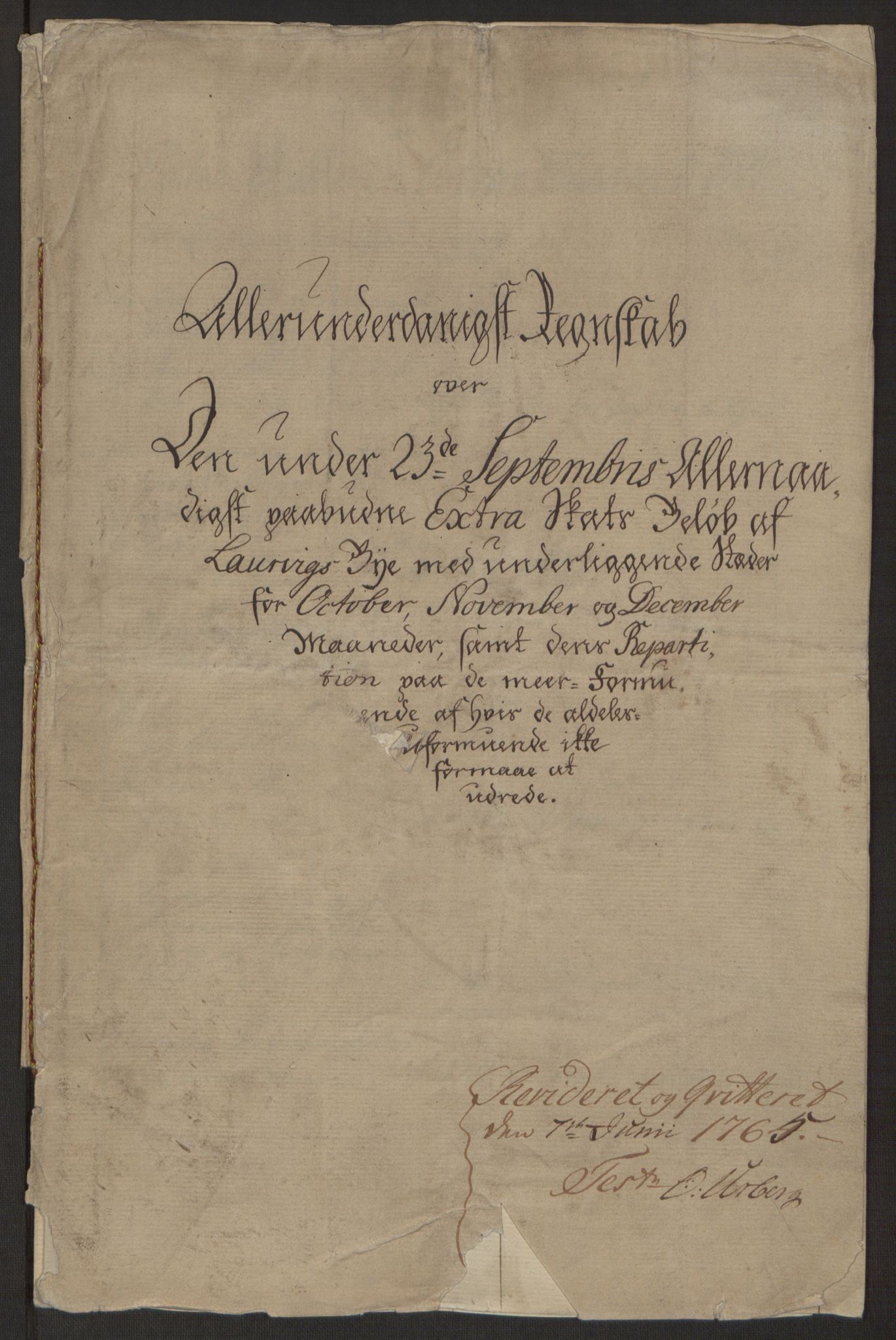 Rentekammeret inntil 1814, Reviderte regnskaper, Byregnskaper, RA/EA-4066/R/Ri/L0183/0001: [I4] Kontribusjonsregnskap / Ekstraskatt, 1762-1768, p. 4