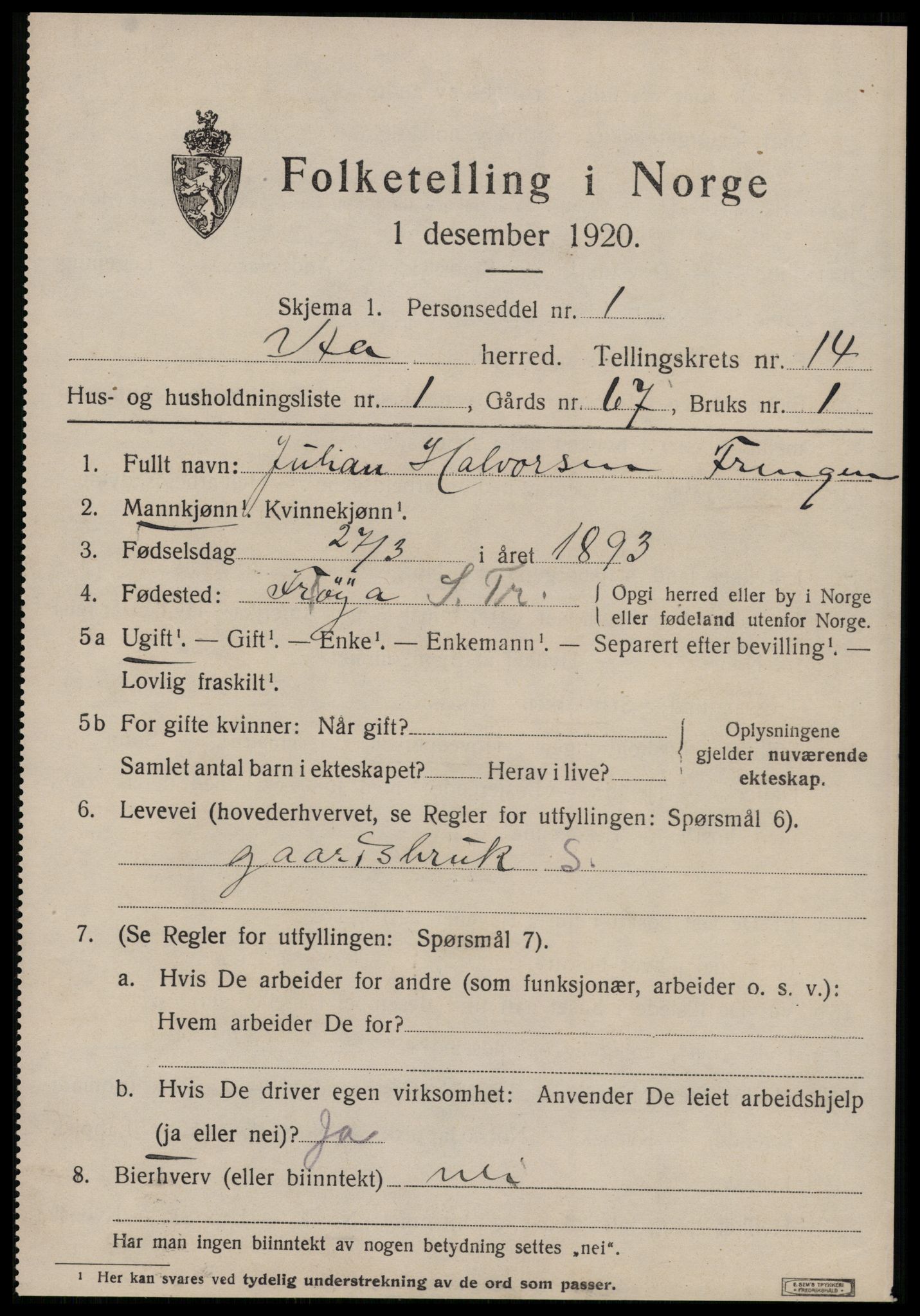 SAT, 1920 census for Å, 1920, p. 5970