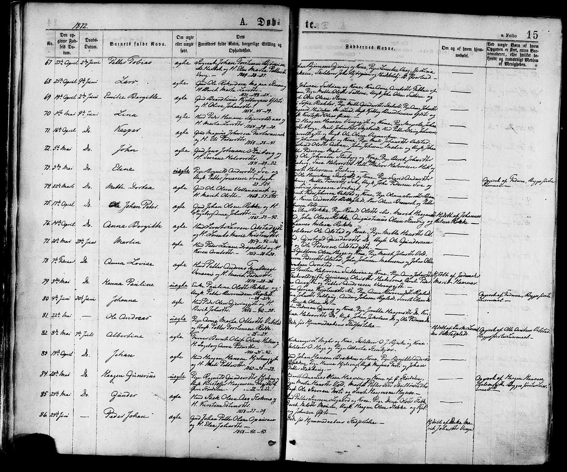 Ministerialprotokoller, klokkerbøker og fødselsregistre - Nord-Trøndelag, AV/SAT-A-1458/709/L0076: Parish register (official) no. 709A16, 1871-1879, p. 15