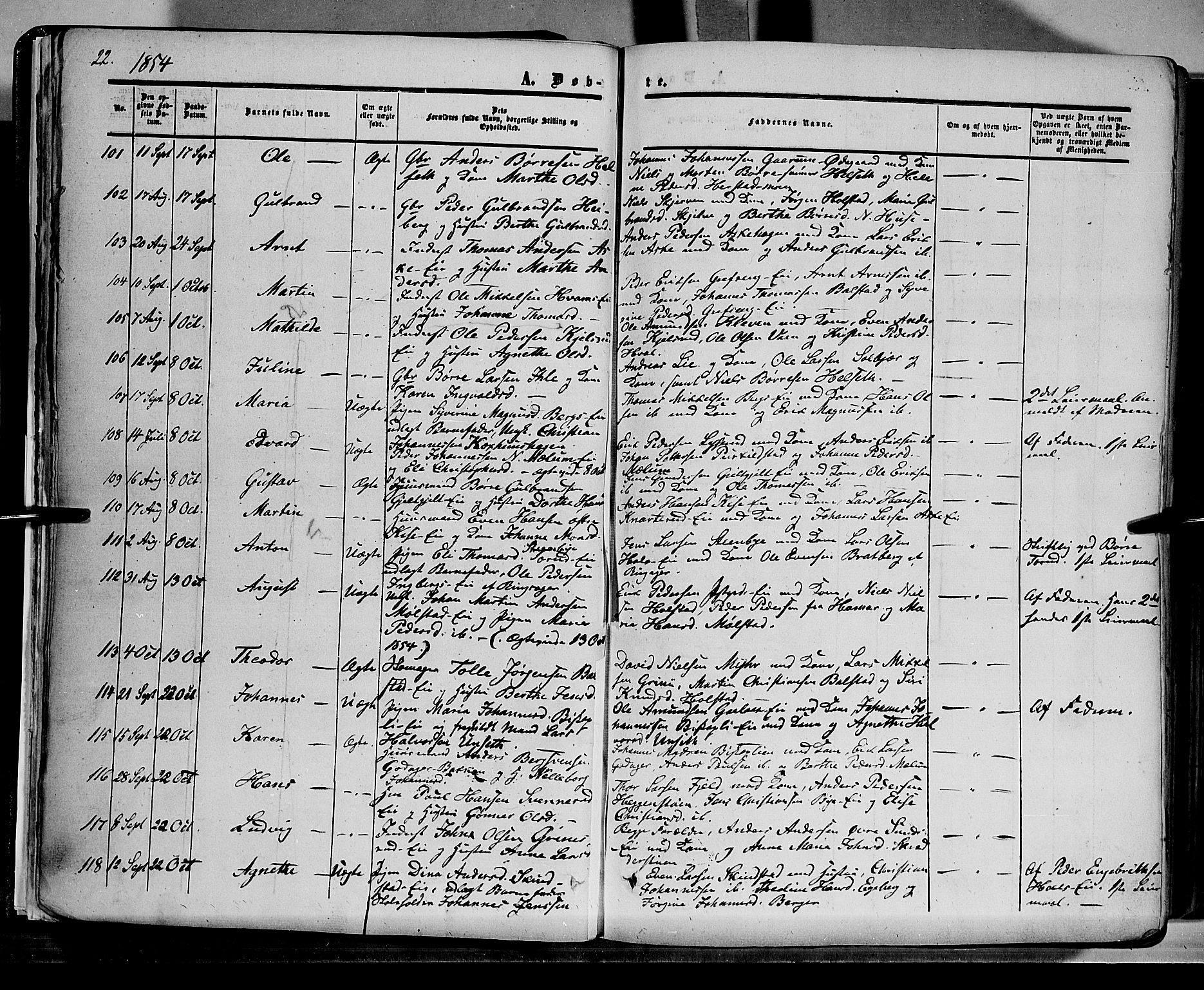 Nes prestekontor, Hedmark, SAH/PREST-020/K/Ka/L0004: Parish register (official) no. 4, 1852-1886, p. 22