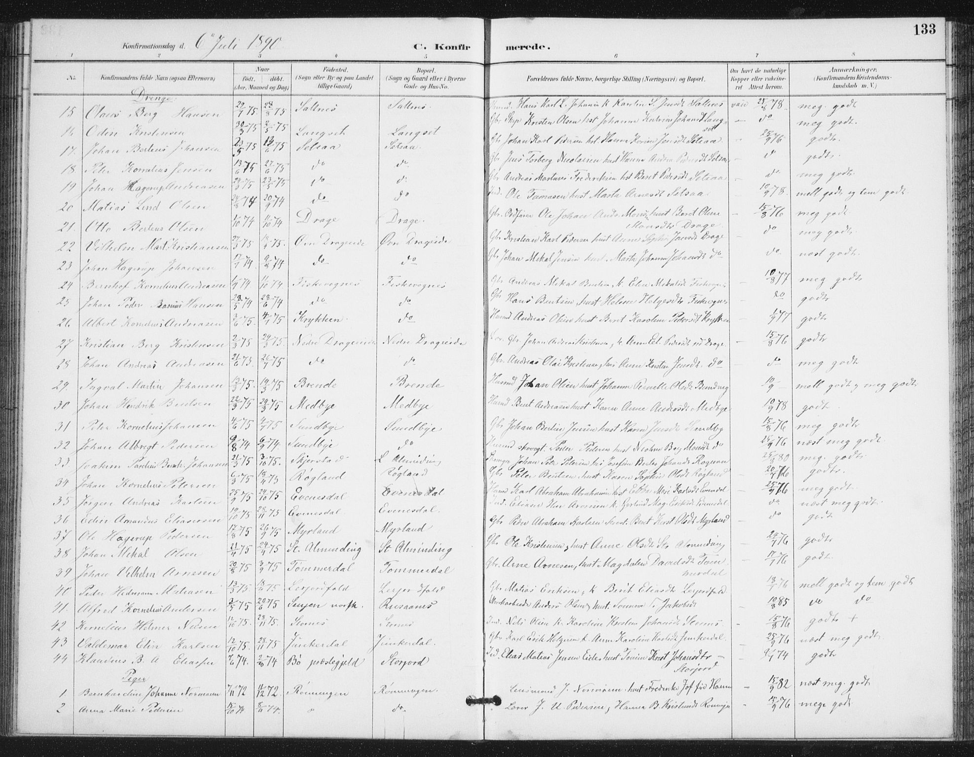 Ministerialprotokoller, klokkerbøker og fødselsregistre - Nordland, AV/SAT-A-1459/847/L0682: Parish register (copy) no. 847C10, 1889-1907, p. 133