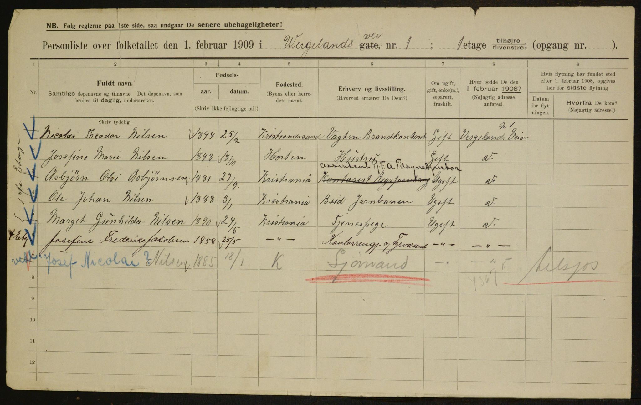 OBA, Municipal Census 1909 for Kristiania, 1909, p. 115953