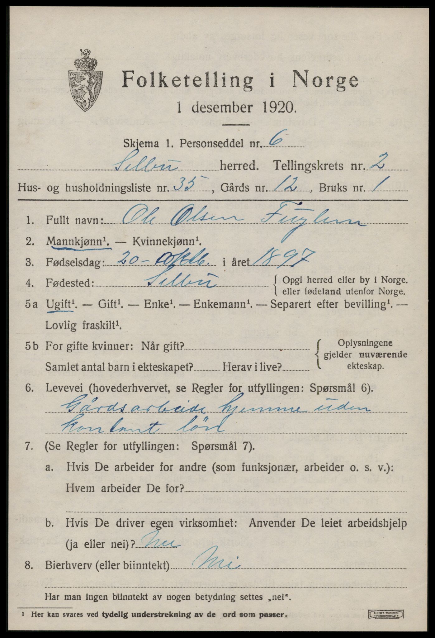 SAT, 1920 census for Selbu, 1920, p. 2298