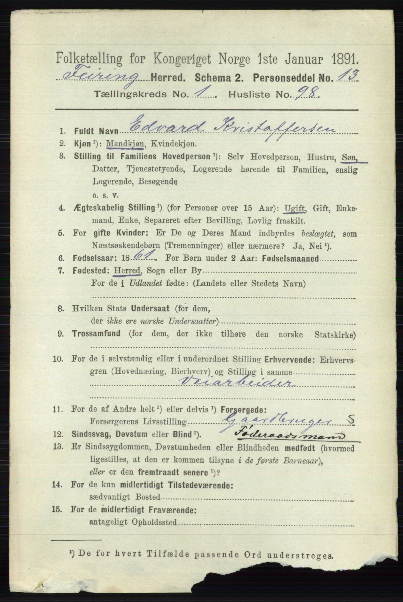 RA, 1891 census for 0240 Feiring, 1891, p. 667