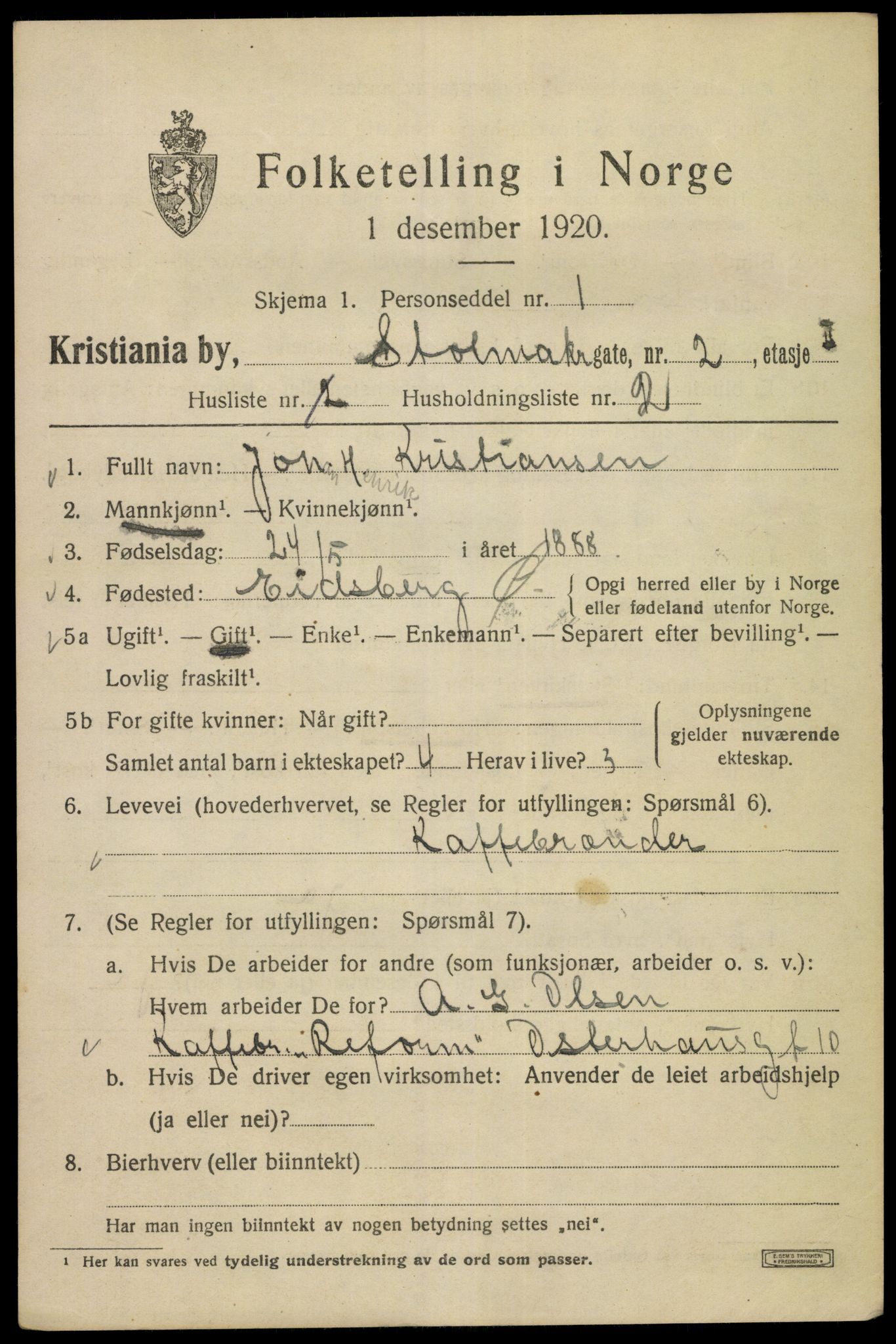 SAO, 1920 census for Kristiania, 1920, p. 546895