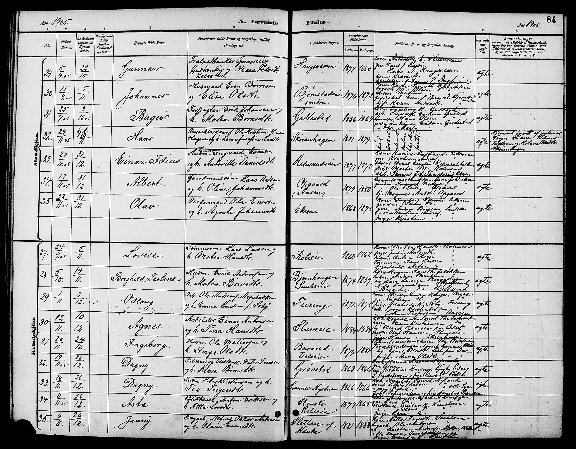 Biri prestekontor, SAH/PREST-096/H/Ha/Hab/L0004: Parish register (copy) no. 4, 1892-1909, p. 84