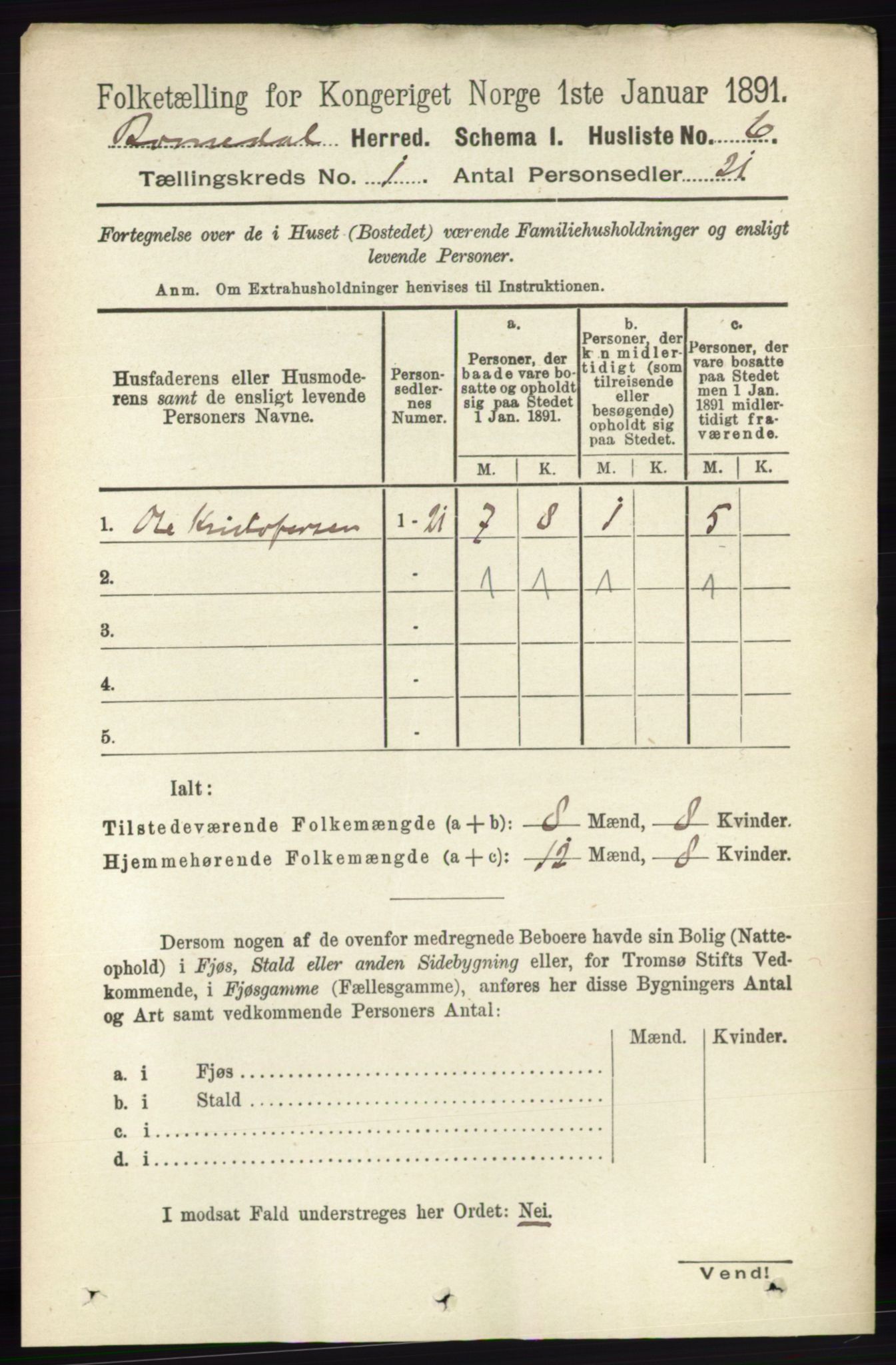 RA, 1891 census for 0416 Romedal, 1891, p. 36