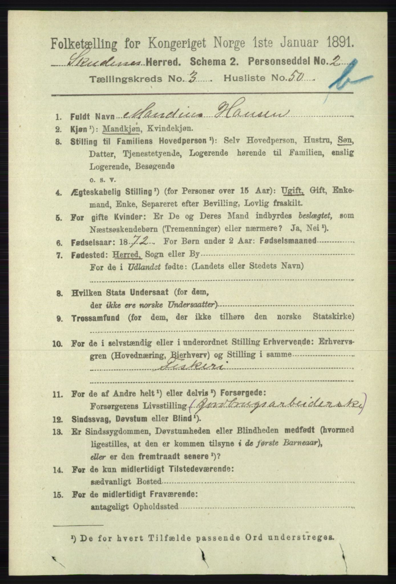 RA, 1891 census for 1150 Skudenes, 1891, p. 4257