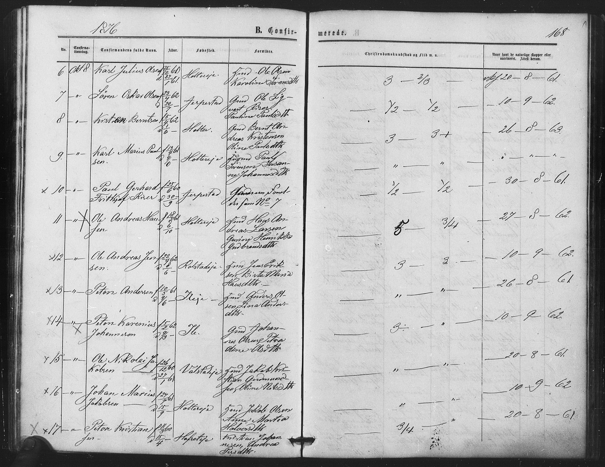 Nes prestekontor Kirkebøker, SAO/A-10410/F/Fb/L0001: Parish register (official) no. II 1, 1859-1882, p. 168