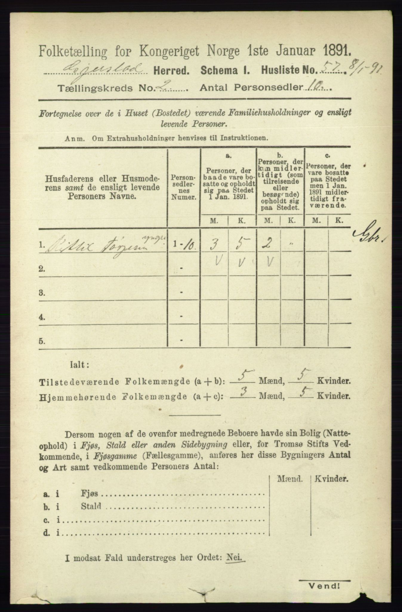 RA, 1891 census for 0911 Gjerstad, 1891, p. 650