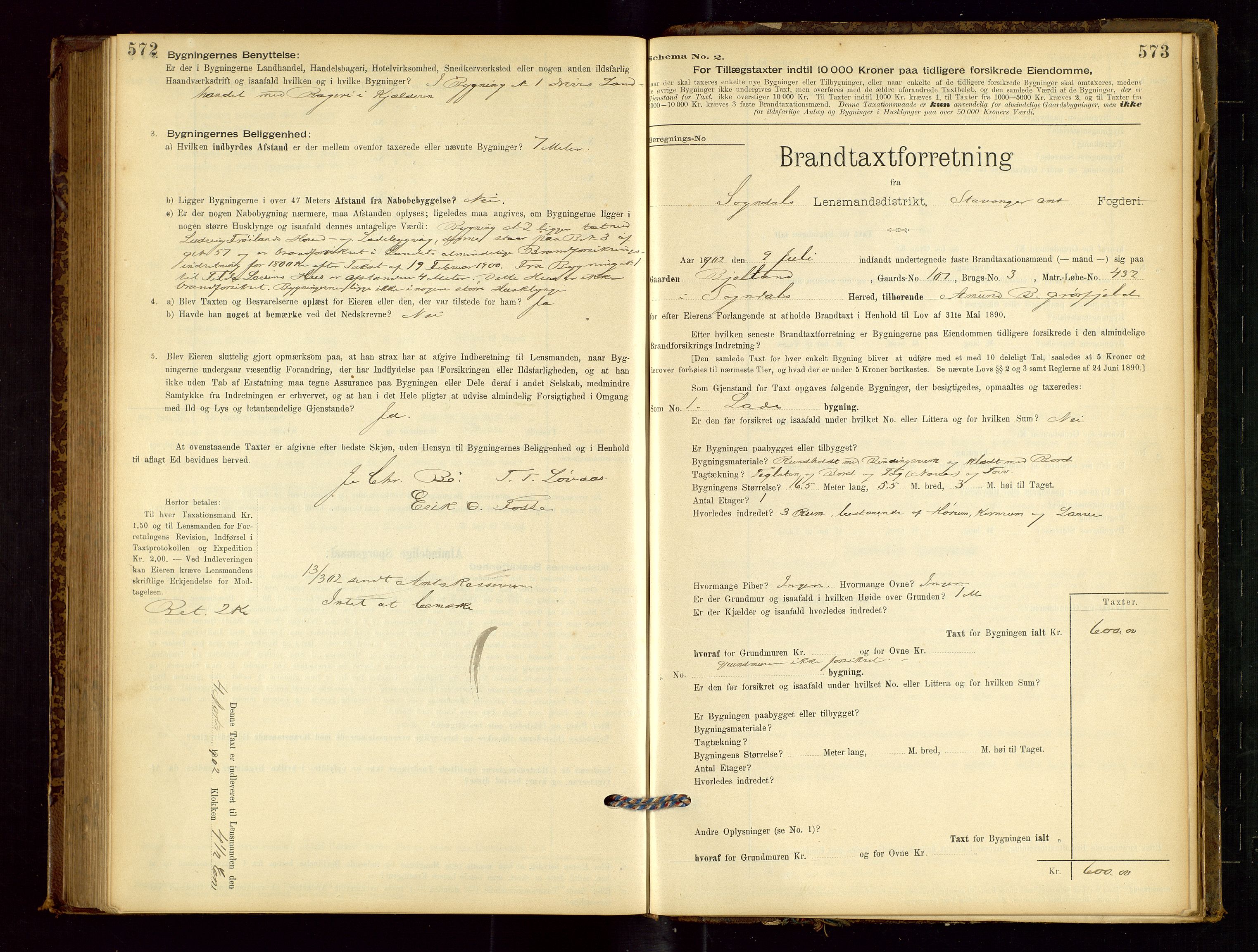 Sokndal lensmannskontor, AV/SAST-A-100417/Gob/L0001: "Brandtaxt-Protokol", 1895-1902, p. 572-573