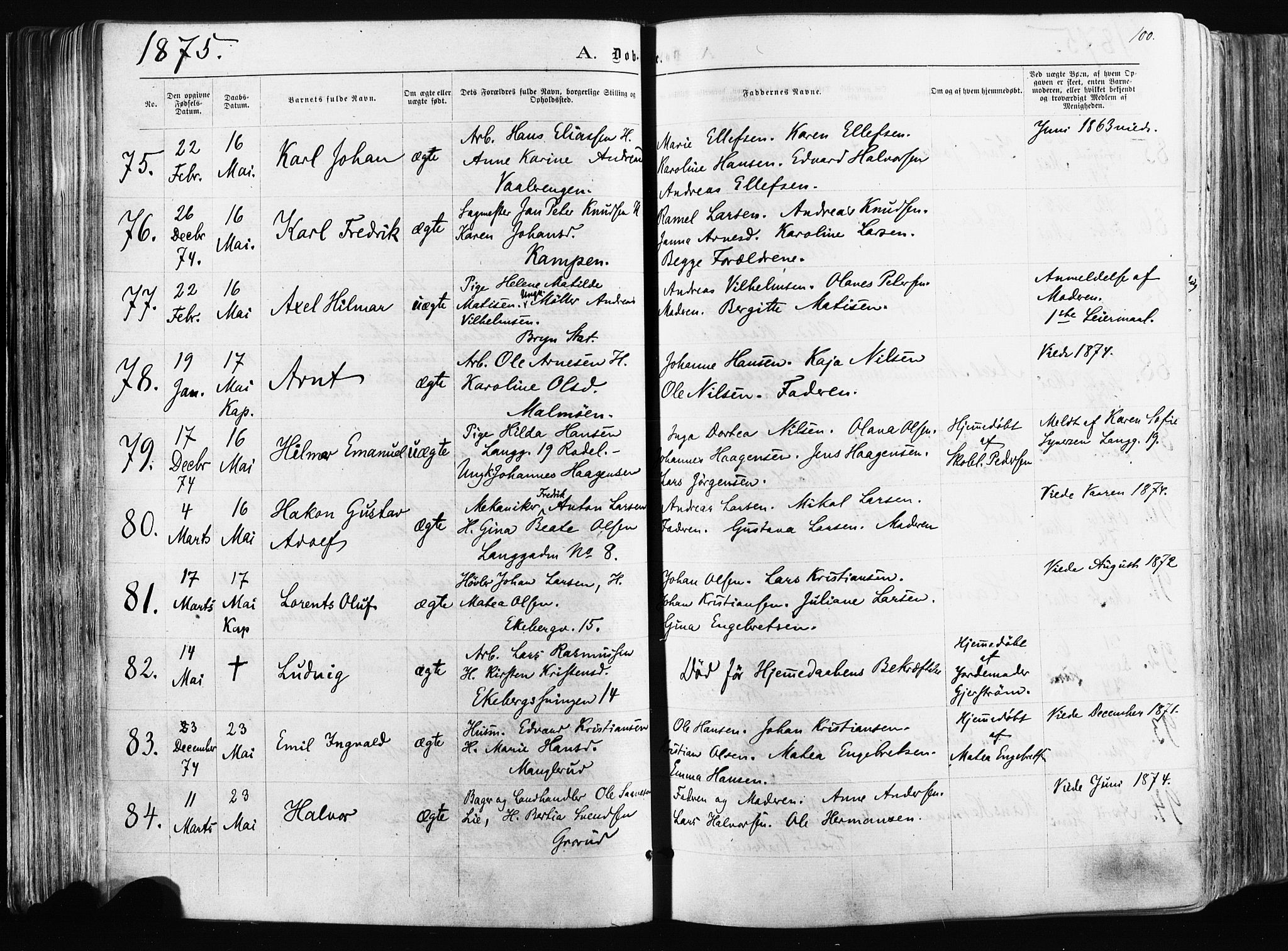 Østre Aker prestekontor Kirkebøker, AV/SAO-A-10840/F/Fa/L0003: Parish register (official) no. I 3, 1869-1875, p. 100